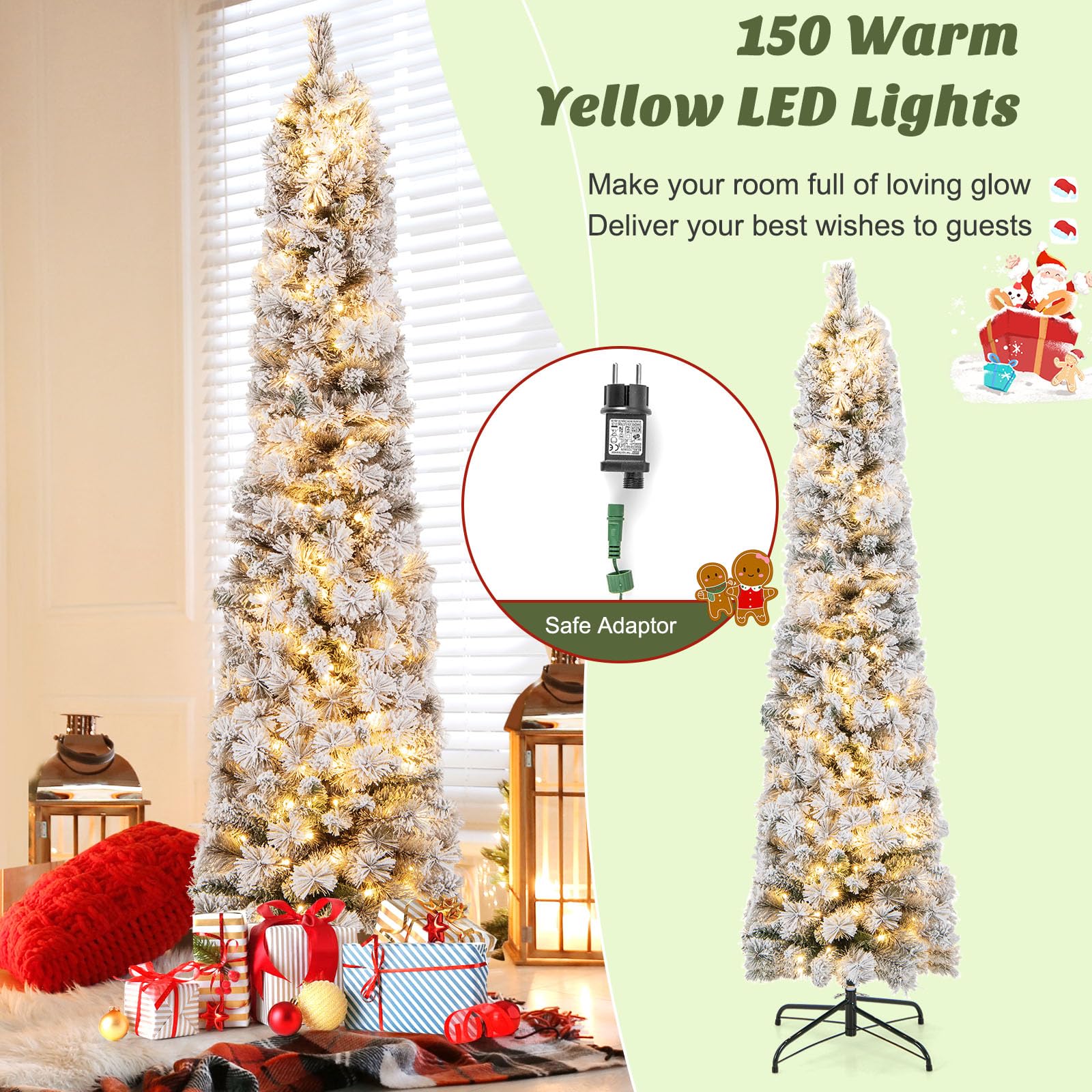 LIFEZEAL 180cm Mezzo Albero di Natale da Parete, Muro, Albero Artificiale Innevato con Luci