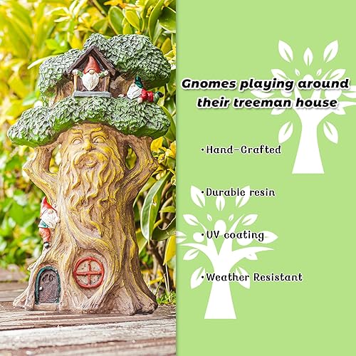 Miniatura 5 de Ovewios Decoración de casa de hadas para jardín, decoración al aire libre, casa de gnomo de jardín grande y figuras de hadas con luces solares,