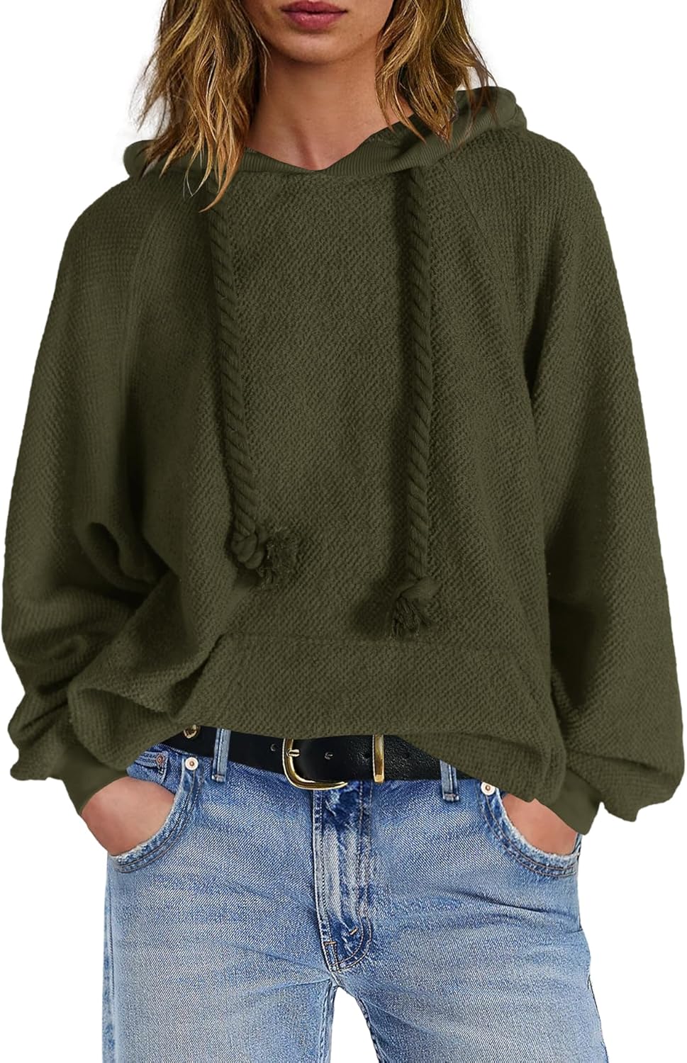 Yanekop Womens Oversized Hoodies Loose Fit Hooded Sweatshirts V Neck Pullover Hoodie Casual Drawstring Tops with Pocket - Image 3