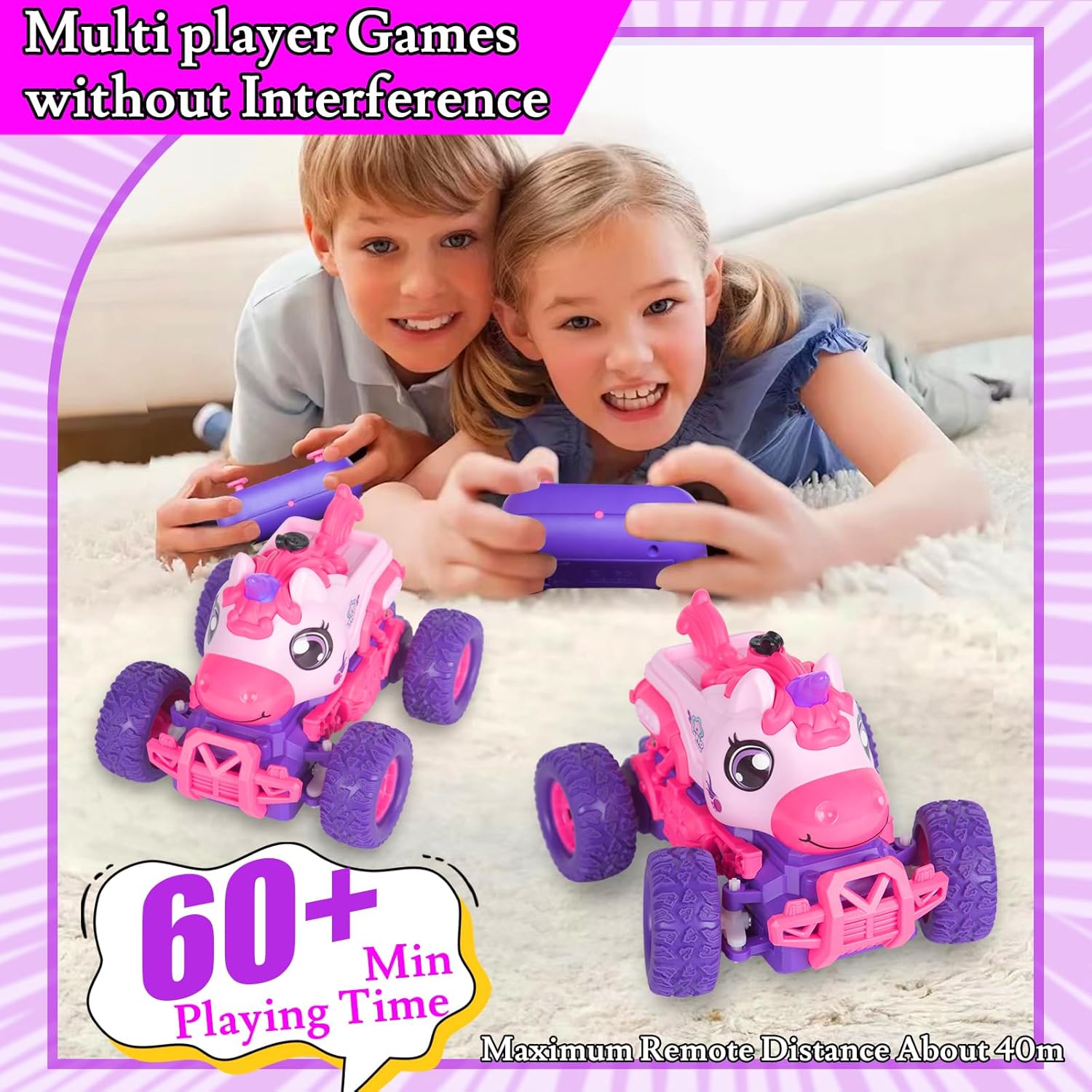 Unicorn RC Cars for Kid, Remote Control Unicorn Monster Truck for Girls, RC Monster Truck Unicorn Car with Spray LED Light, Unicorns Gift Toy for Boys Kids