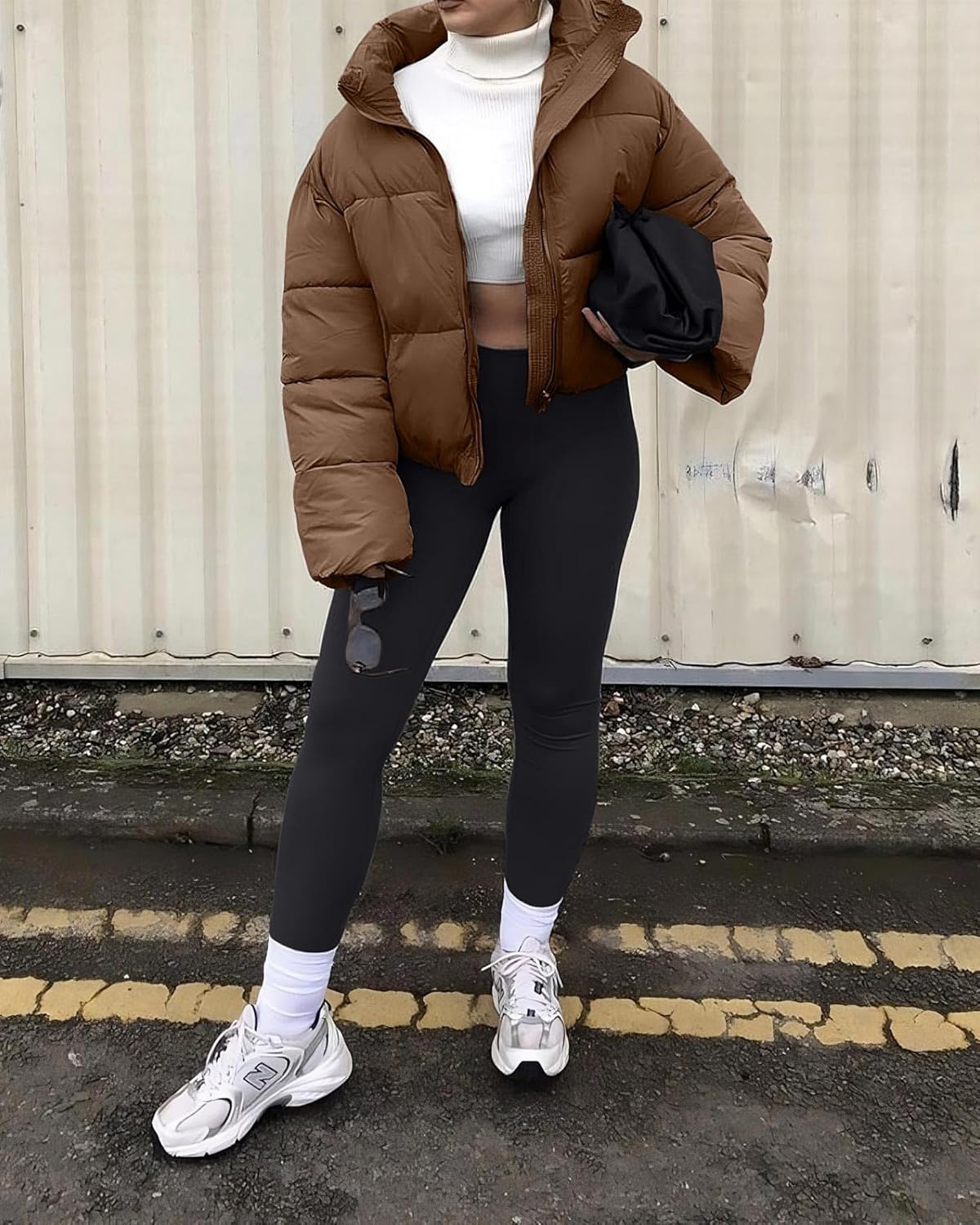 Women's Winter Cropped Puffer Jacket 2023 Long Sleeve Lightweight Zip Short Jacket Coat with Pockets - Image 3