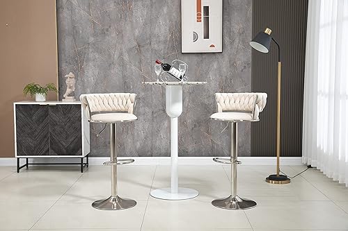 Miniatura 7 de Kakotito Taburetes de bar giratorios de terciopelo de 360 con respaldo bajo y reposapiés, taburetes de bar ajustables, taburete de bar plateado