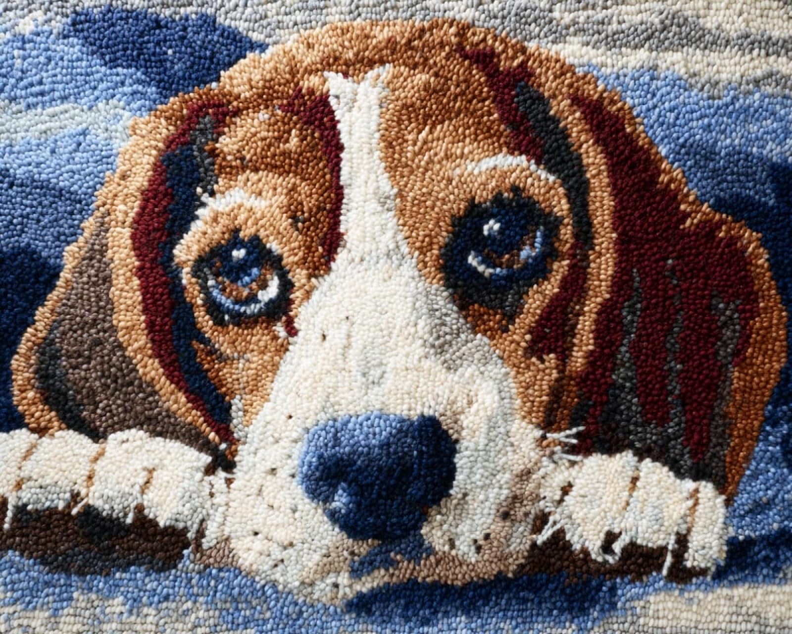 Wallphantom Latch Hook Rug Kits for Adult,Animal Dog Beagle,DIY Rug Crochet Making Kits with Pre-Printed Canvas and Latch Hook Tool and Enough Yarn,55x75cm