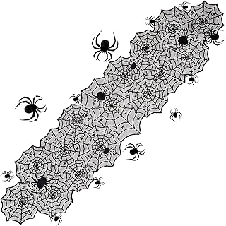 Halloween Decoration Set - Halloween Table Runner Spider Webs 180 x 45 cm x 1 + Spider Decoration x 13, Halloween Tablecloth, Table Runner Halloween, Halloween Table Decoration, for Halloween