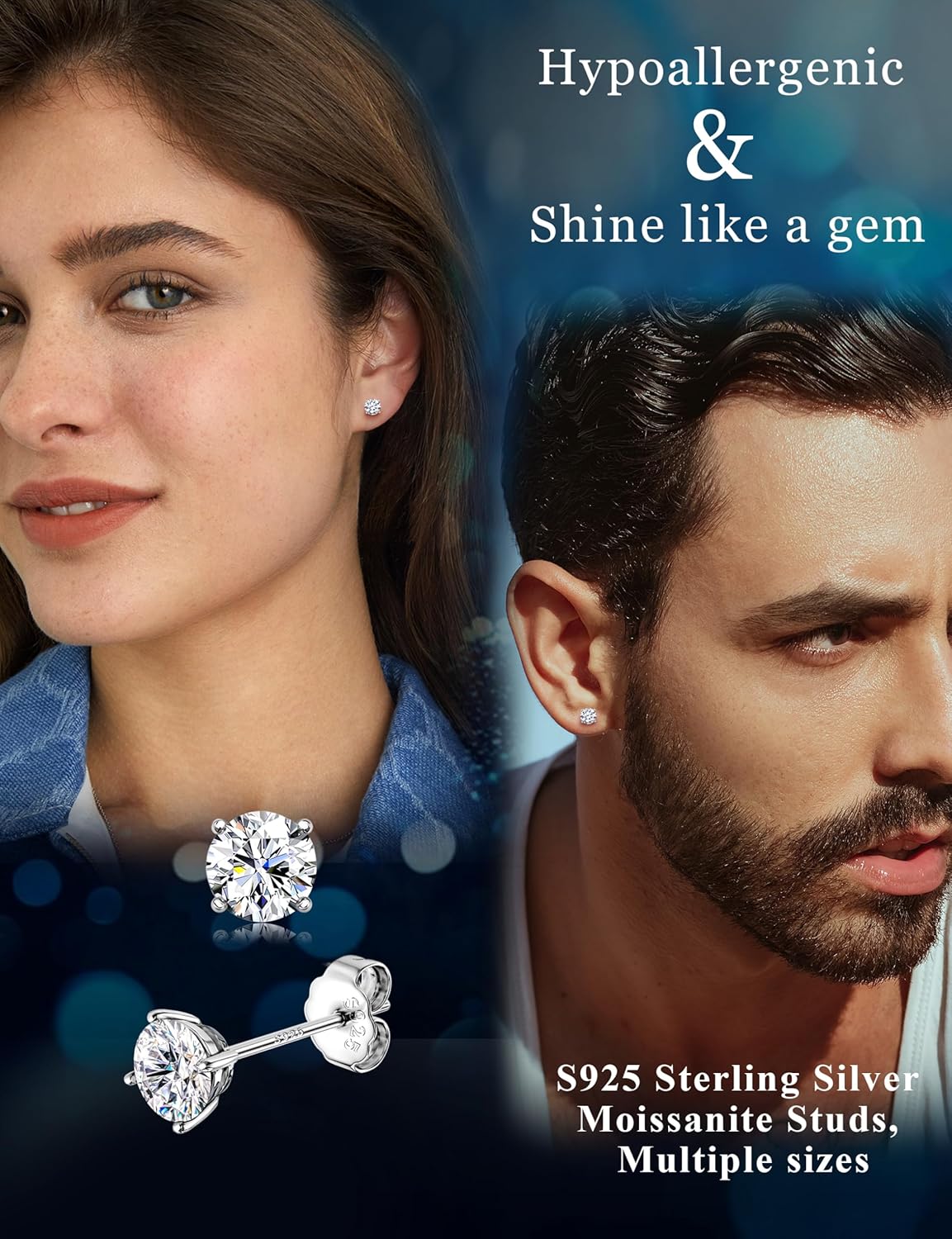 Moissanite Stud Earrings 18K White Gold Plated Brilliant Round Cut D Color VVS1 Clarity Lab Created Moissanite Earrings Sterling Silver Earring Hypoallergenic Earrings for Women Men 1