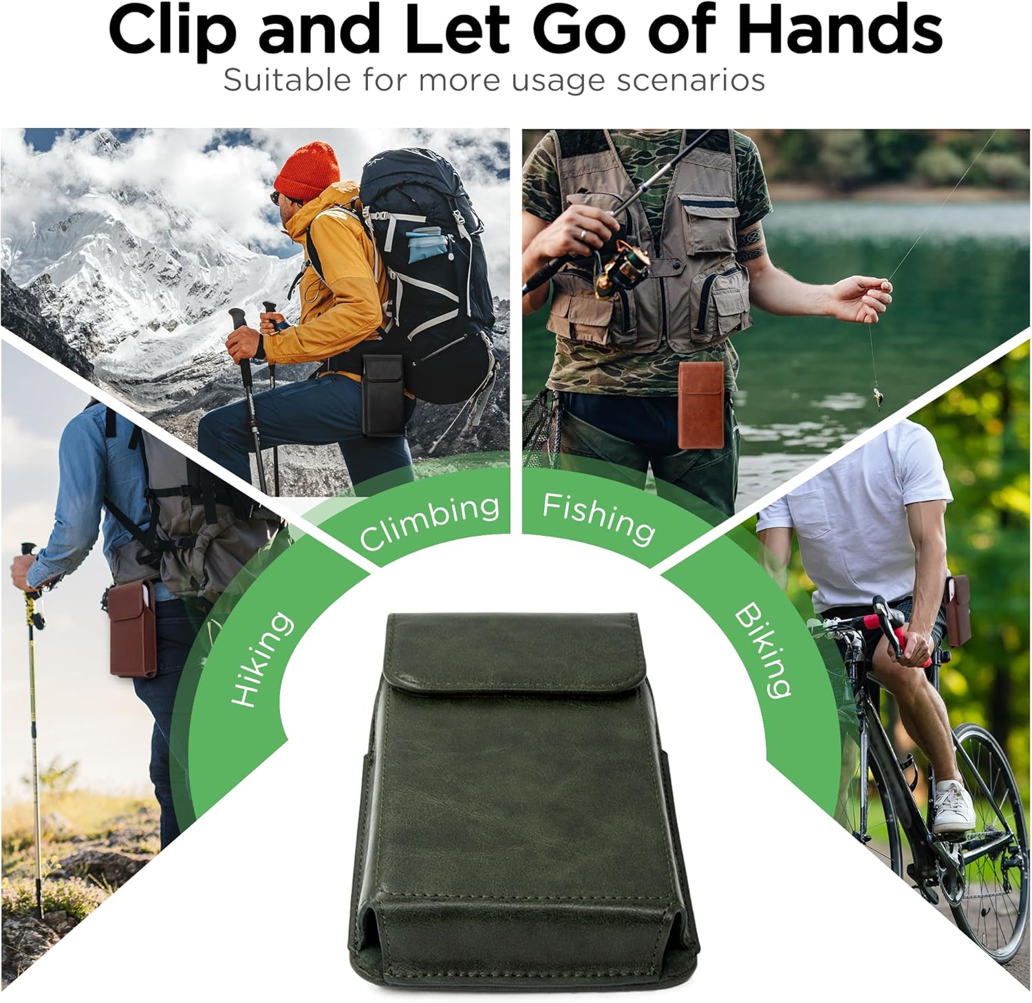 Holster for iPhone 17, 17 Pro, 16, 16 Pro, 15, 15 Pro, 14, 14 Pro, 13, 13 Pro, 12, Galaxy S25, S24, S23, Premium Leather Pouch with Belt Clip Phone Holster Belt Case, Green -M