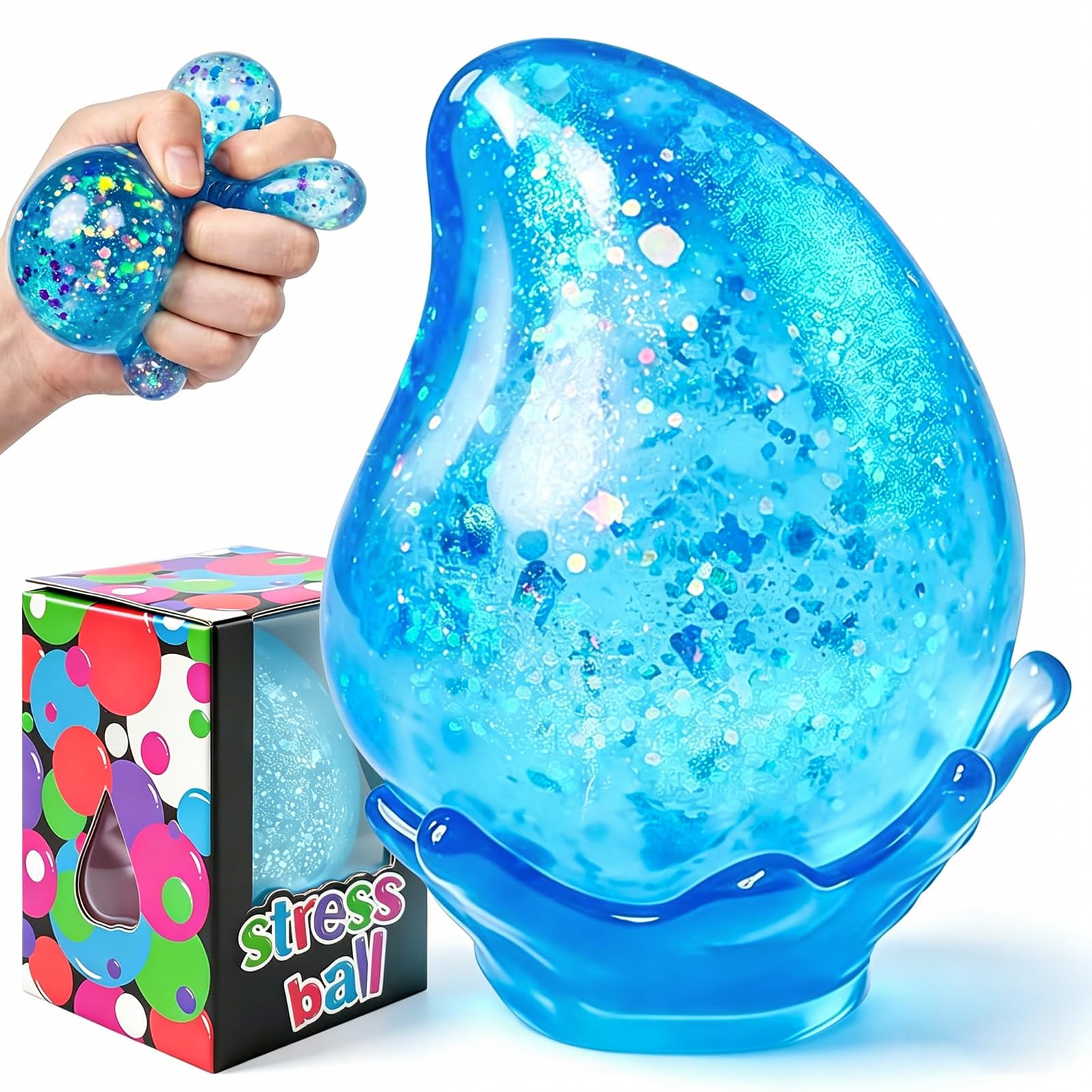 Water Drop Fidget Stress Ball, Squishy Stress Ball, Ice Squishy Stress Cube Drop Sensory Squeeze Toy, Slow Rebound Water Drop Fidget Toy for Anxiety Relief, Adults Stress Relief Toy, Party Favors Gift