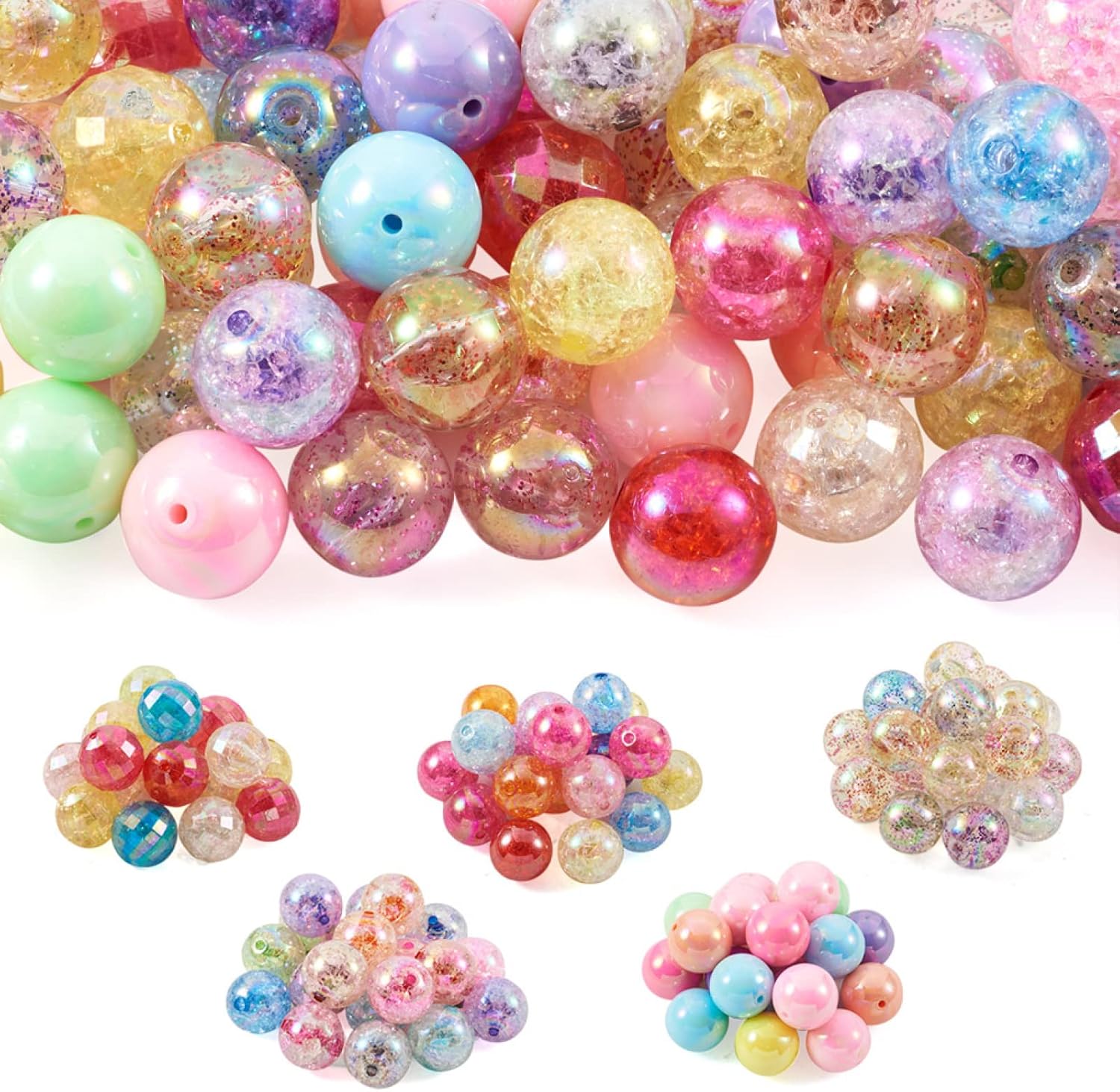 Beadthoven 100pcs 20mm Mix Chunky Bubblegum Acrylic Beads 5style Colorful AB Round Gumball Beads Loose Craft Spacers for DIY Pen Jewelry Making Chunky Necklace Bracelet Beaded Chain Supplies