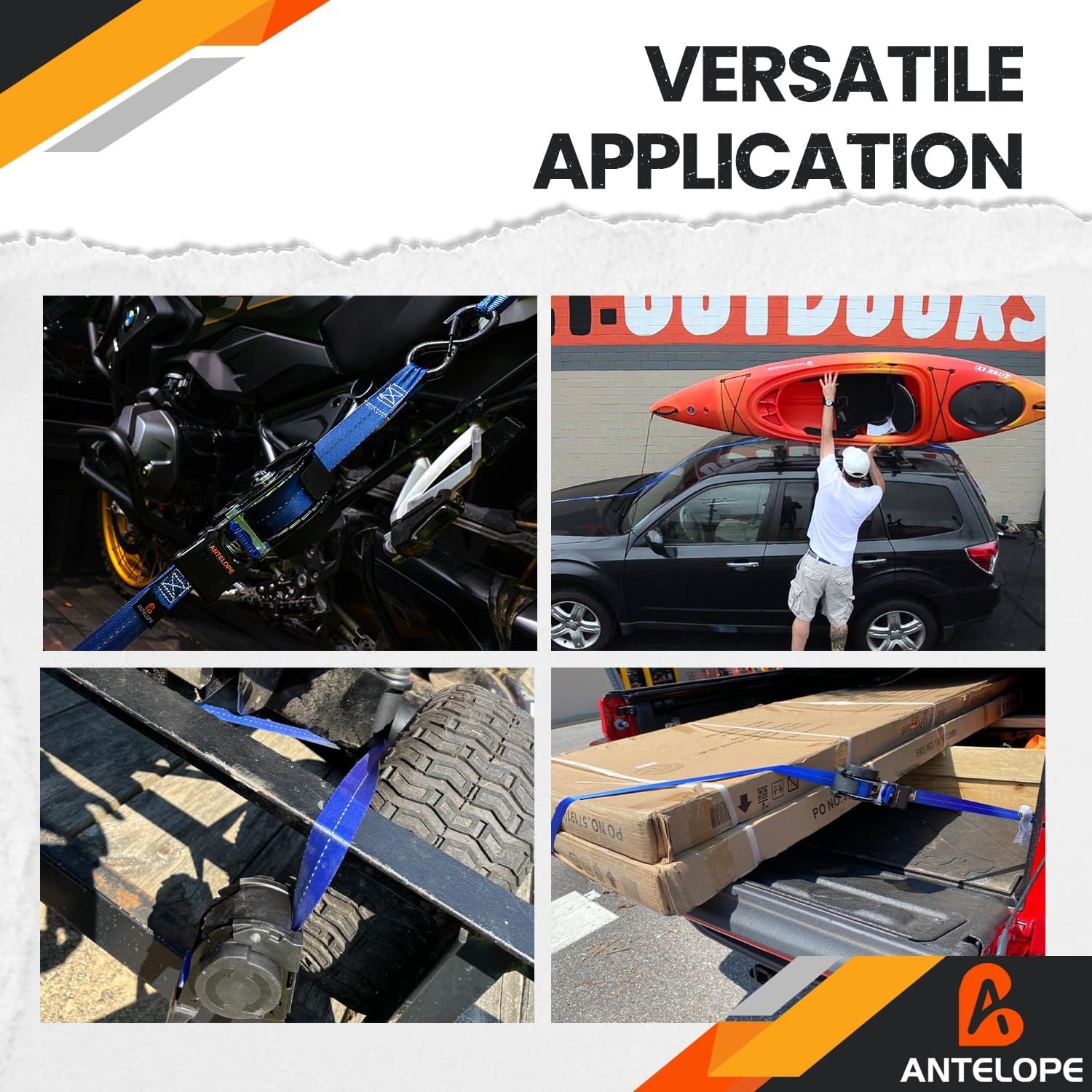 Heavy Duty Retractable Ratchet Straps (4 Pack) - 1IN x 12 FT Self Retractable Tie Down Straps - 1,500LB Break Strength Automaitc Ratchet Straps for Motorcycle, Truck, Cargo, Trailer (Black) - Image 7