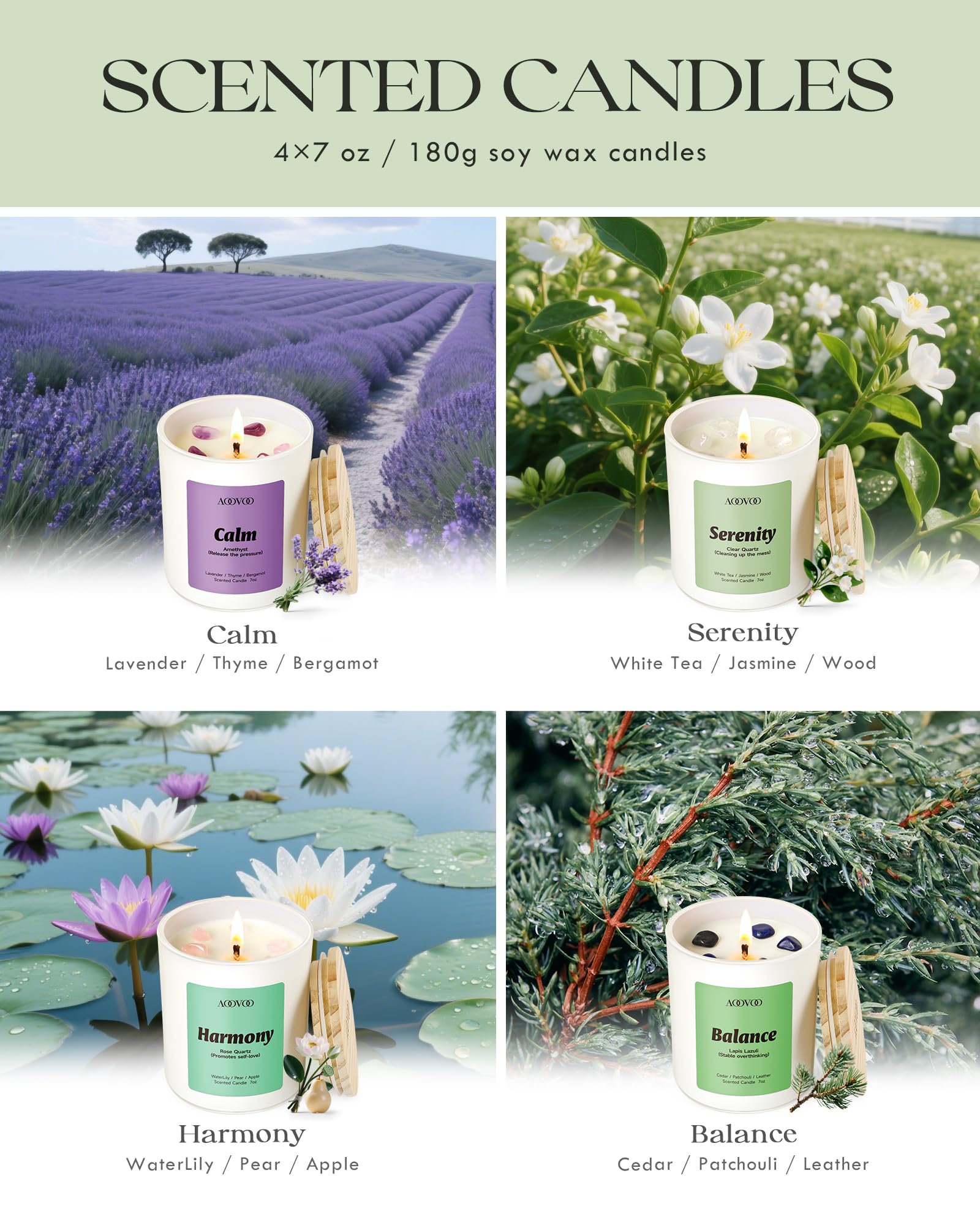 AOOVOO Juego de 4 velas calmantes perfumadas para mujer, 28 oz, 200h, lavanda jazmín nenúfar