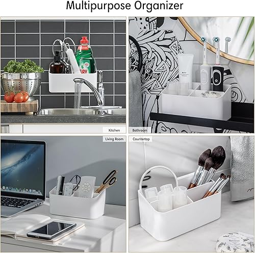 Miniatura 4 de Organizador de ducha blanco adhesivo, organizador de estante de baño, estante de almacenamiento montado en la pared sin perforaciones para ducha