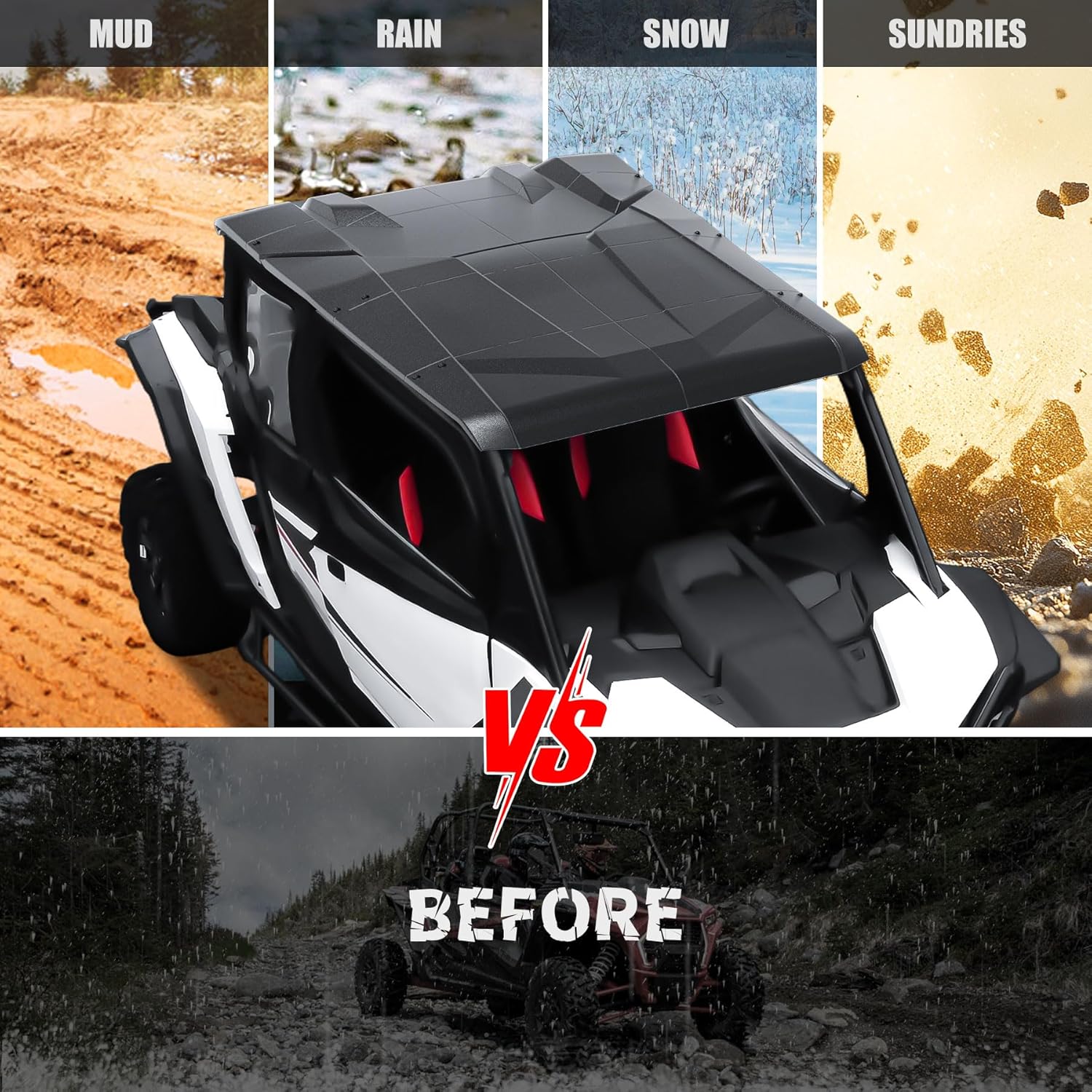 Hard Roof Top for RZR XP 4 1000 2024 2025, Combined Sport Roof Top UTV Protection Cover Sun Visor Compatible with Polaris RZR XP 4 1000 2024 2025 Accessories, Replace #2884554 (4 Seater)