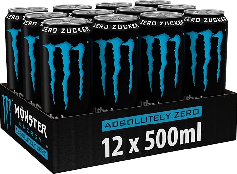Monster Energy Absolutely Zero Can, Sugar Free Energy Drink, Energy, with Taurine and Caffeine, Set of 12, 12 x 0.5l