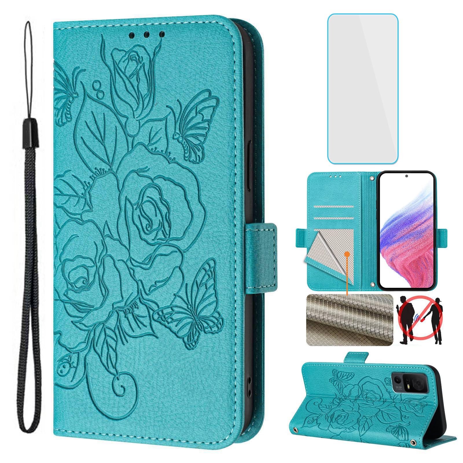 OUEAYIEN for TCL 40 XL/TCL 40 T/Lively Jitterbug Smart 4 Phone Case Wallet and Screen Protecter RFID Blocking Card Kickstand Women Cell Phone Cover