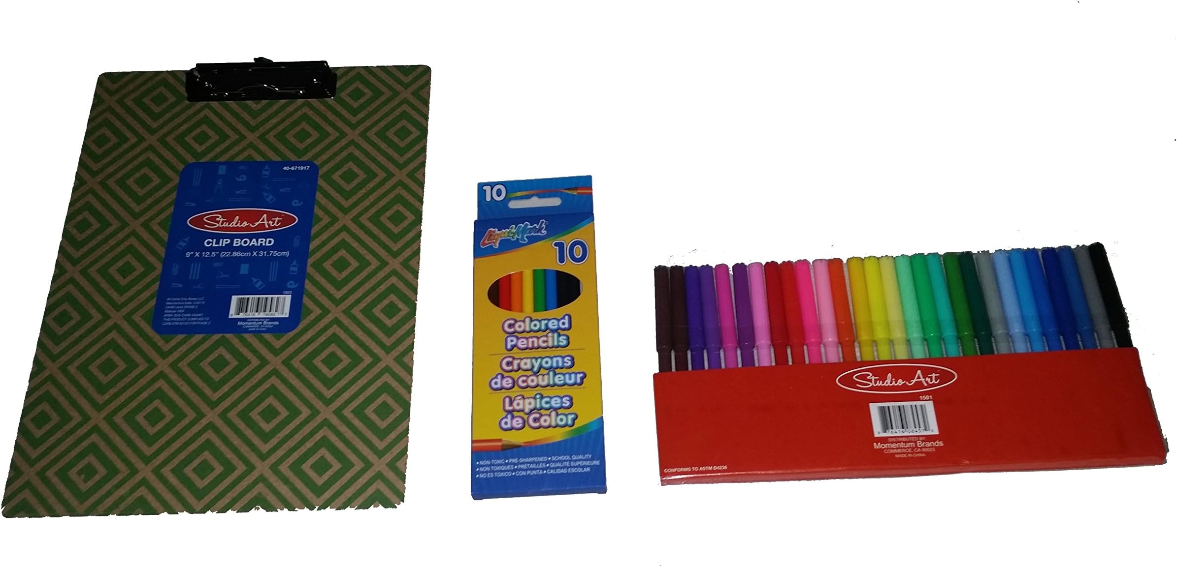 Clip board Studio Art set with multi-colored pencils and felt tip pen markers