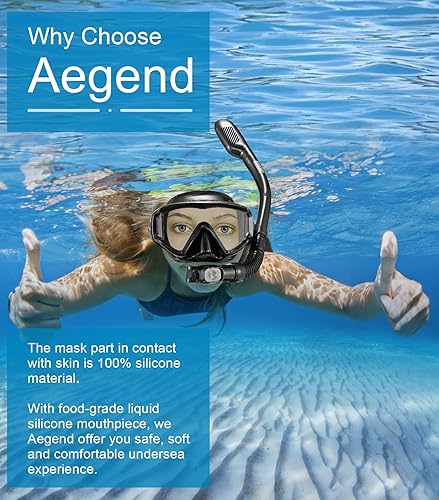 Miniatura 5 de Aegend Equipo de esnórquel para adultos, juego de esnórquel seco vista panorámica mejorada con tecnología antifugas y antivaho. Correa ajustable