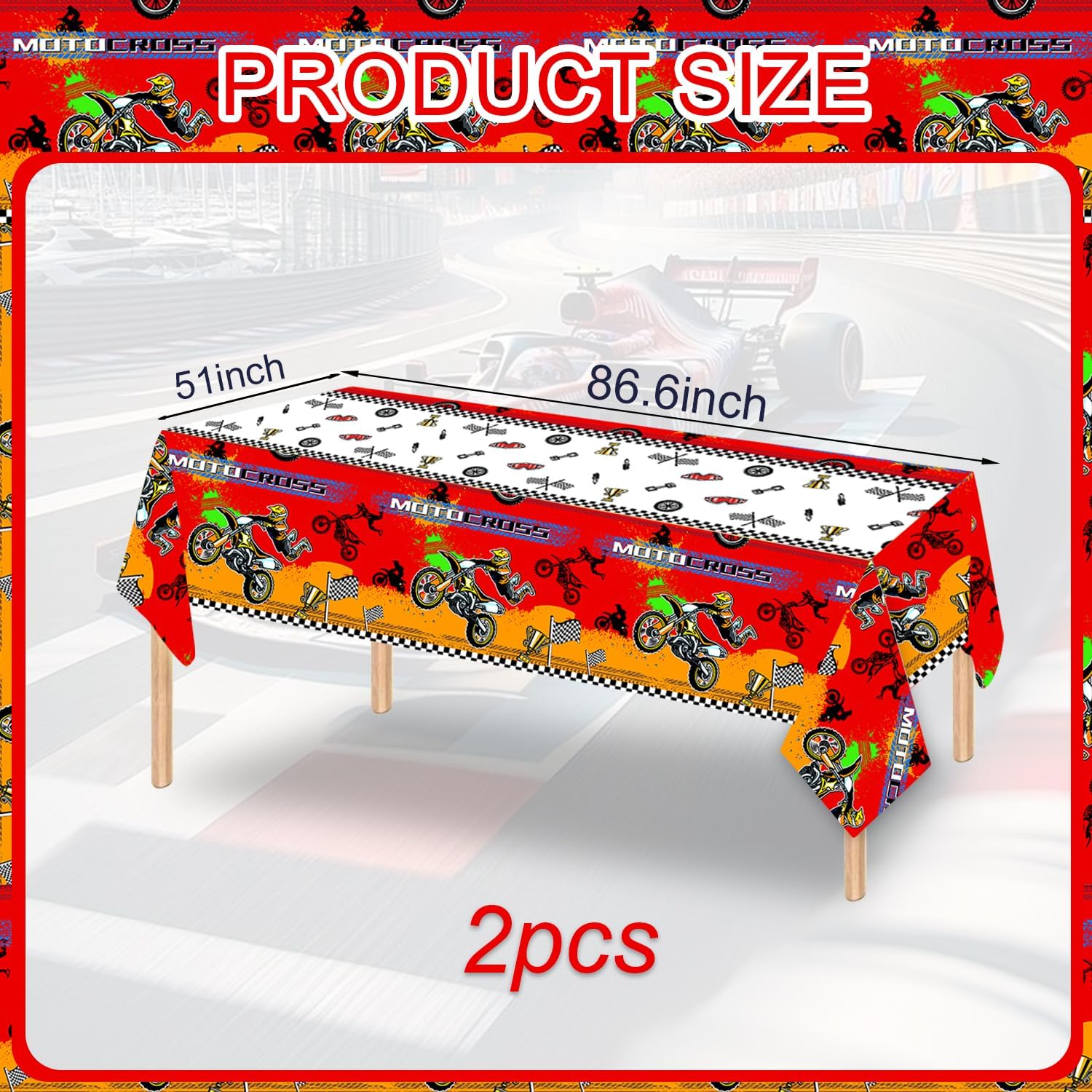 Egami 2pcs Dirt Bike Party Tablecloth for Motocross Supplies Decorations 87 inches x 51 inches for Motocross Dirt Bike Birthday Party Supplies