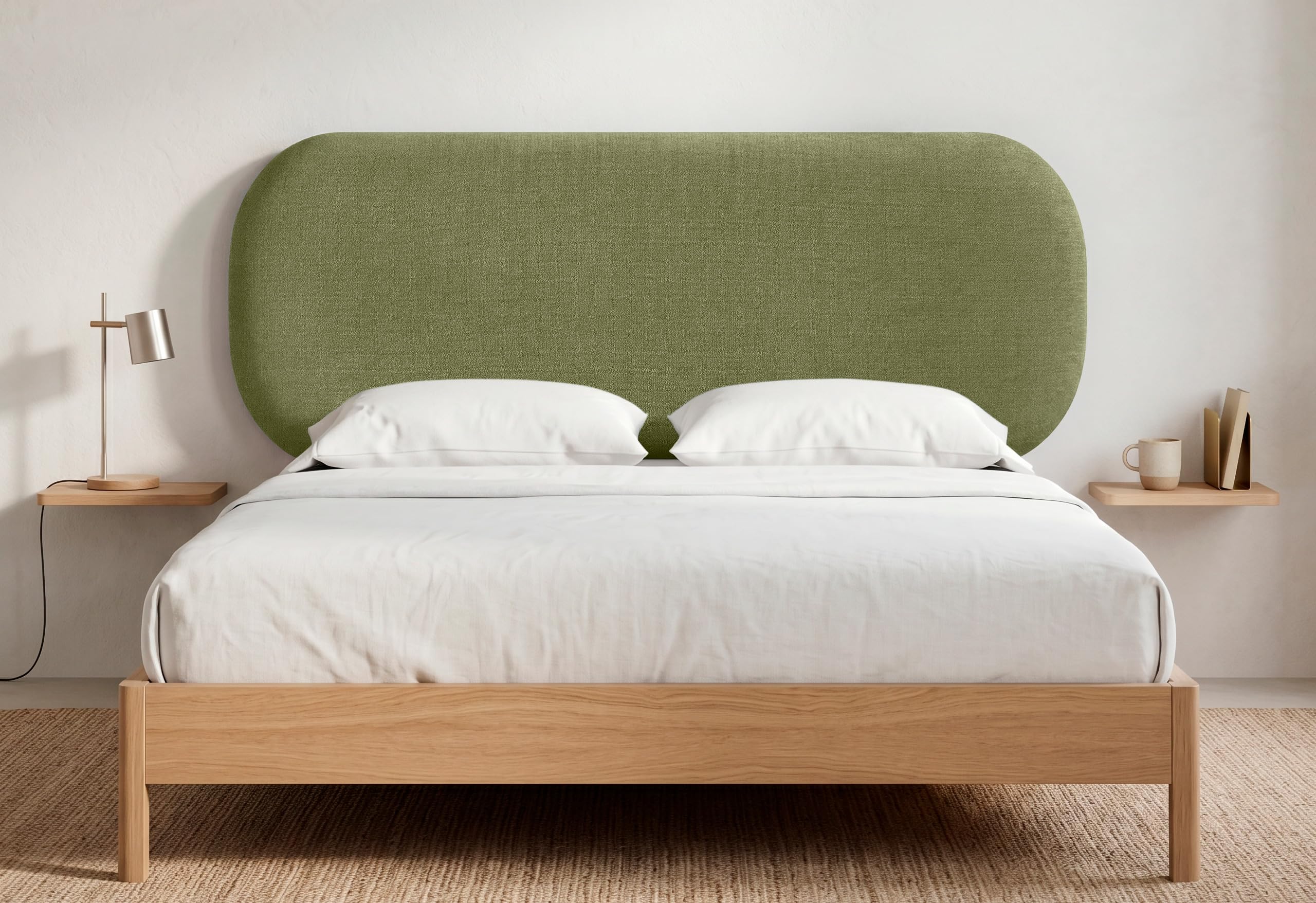 DHOME Cabecero Tapizado Curvo Liso Tela Aqualine 50cm Altura con Patas para Pared Acústicos Cabeceros Absorbentes Cabezal Cama Dormitorio (Verde, 80cm)