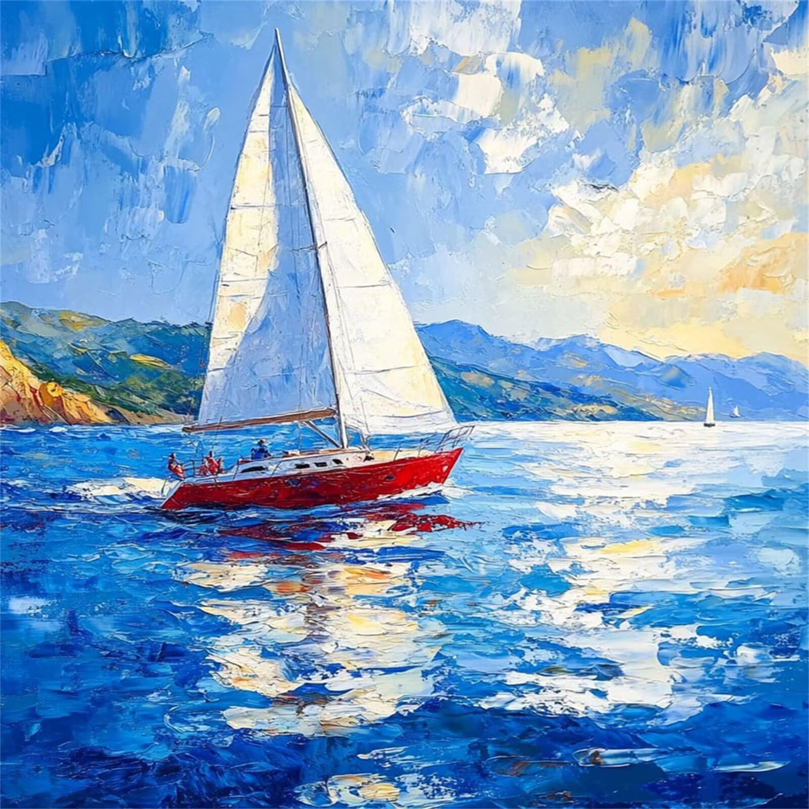 Broderie Diamant Kit Complet 5D, Mer Diamond Painting Adulte Plein Foret, Peinture Diamant pour Adulte Enfant Débutant, Loisirs Créatifs de Détente et Décoration Maison, Bateau 100x100cm FX#479