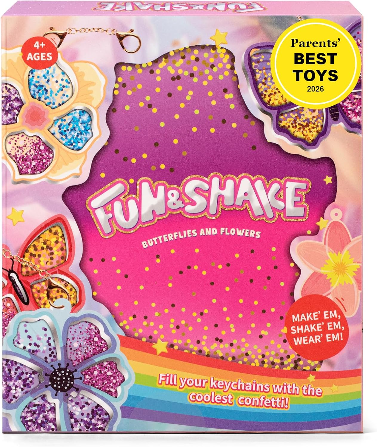 Shake-its Glitter Craft Kits, DIY Art Kit for Kids - Fun Shake Art Supplies, Creative Arts and Crafts Activity Gifts for Girls & Boys Ages 4 5 6 7 8 9 (Flowers & Butterflies)