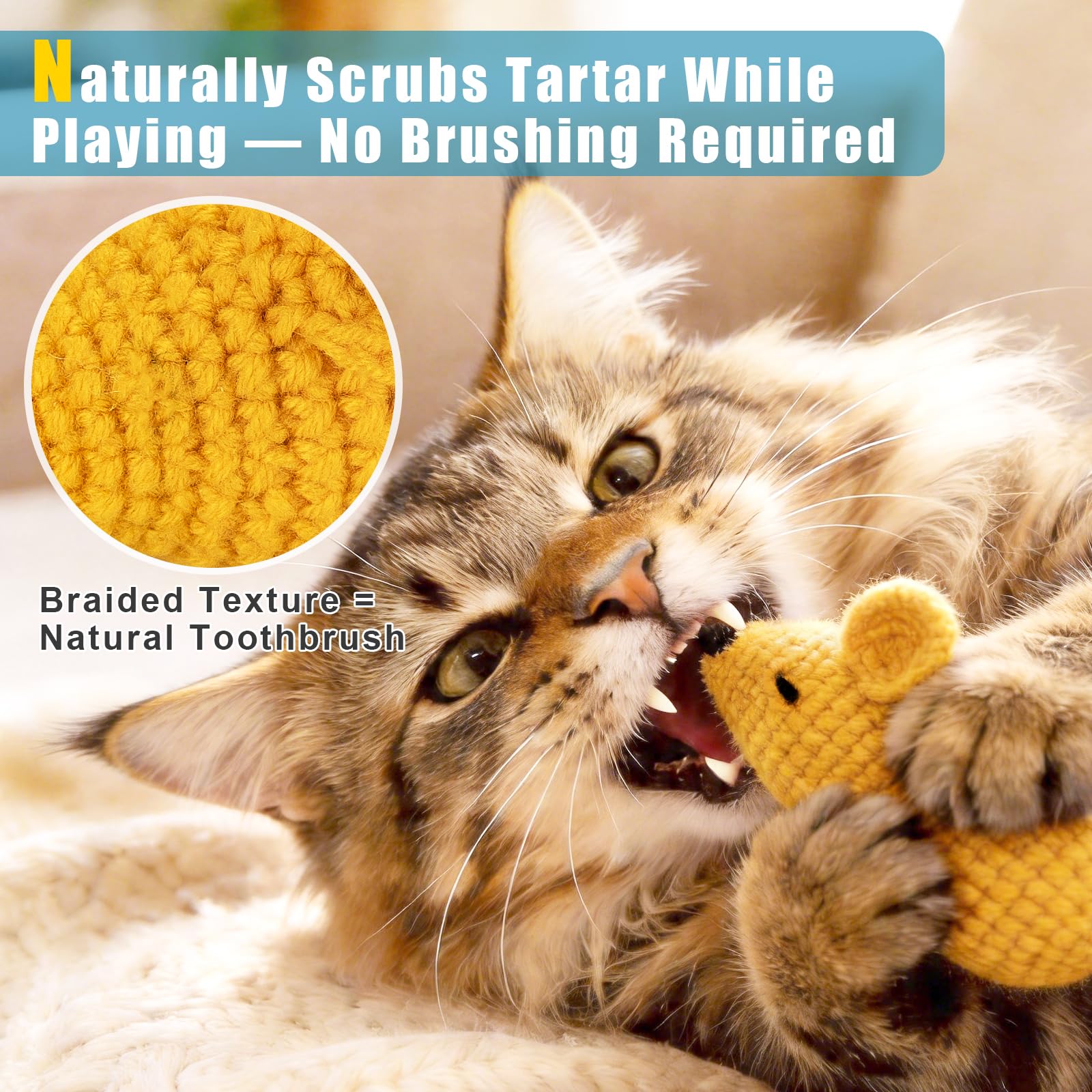 Retro Shaw Juguetes de hierba gatera, ratones de ganchillo, juguetes para gatos, 3 piezas de hilo para gatos, juguetes de animales, juguete seguro de limpieza de dientes para gatitos de interior