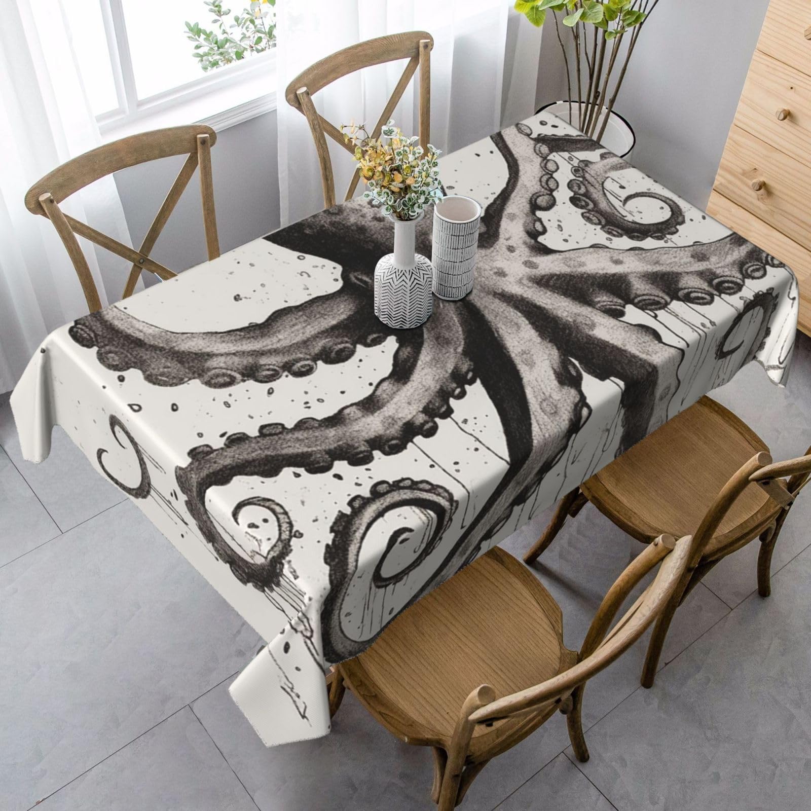 FodPand 35x55 Inch Tablecloth Stain and Wrinkle Resistant Table Cover Rectangular Washable Kitchen Table Cloth for Dinning Room Picnic Patio Party Decor, Octopus