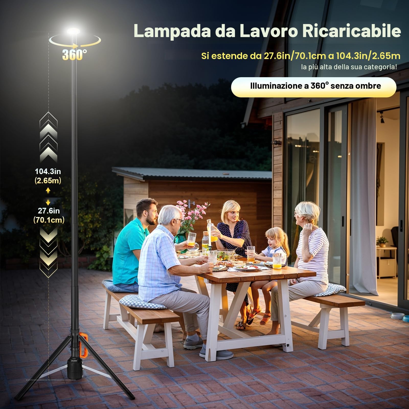 SYLSTAR Faro LED Ricaricabile con Telecomando e Treppiede Telescopico (2,65 m), 3000LM Ultra Luminoso Faretto a Batteria, 3CCT Regolabile, Faro da Cantiere per Officine Sport Campeggio Emergenze