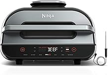 Ninja | Indoor Grill and Air Fryer| Foodi Smart XL | 6-in-1 Grill, Air Fry, Roast, Bake, Broil, Dehydrate & Crisp |Smart Thermometer & Splatter Shield | Dishwasher Safe Parts | Black/Silver | FG551