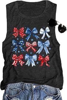 American Flag Tank Top Women Patriotic Bow Ribbons Sleeveless Shirt 4th of July Summer Vest Tops