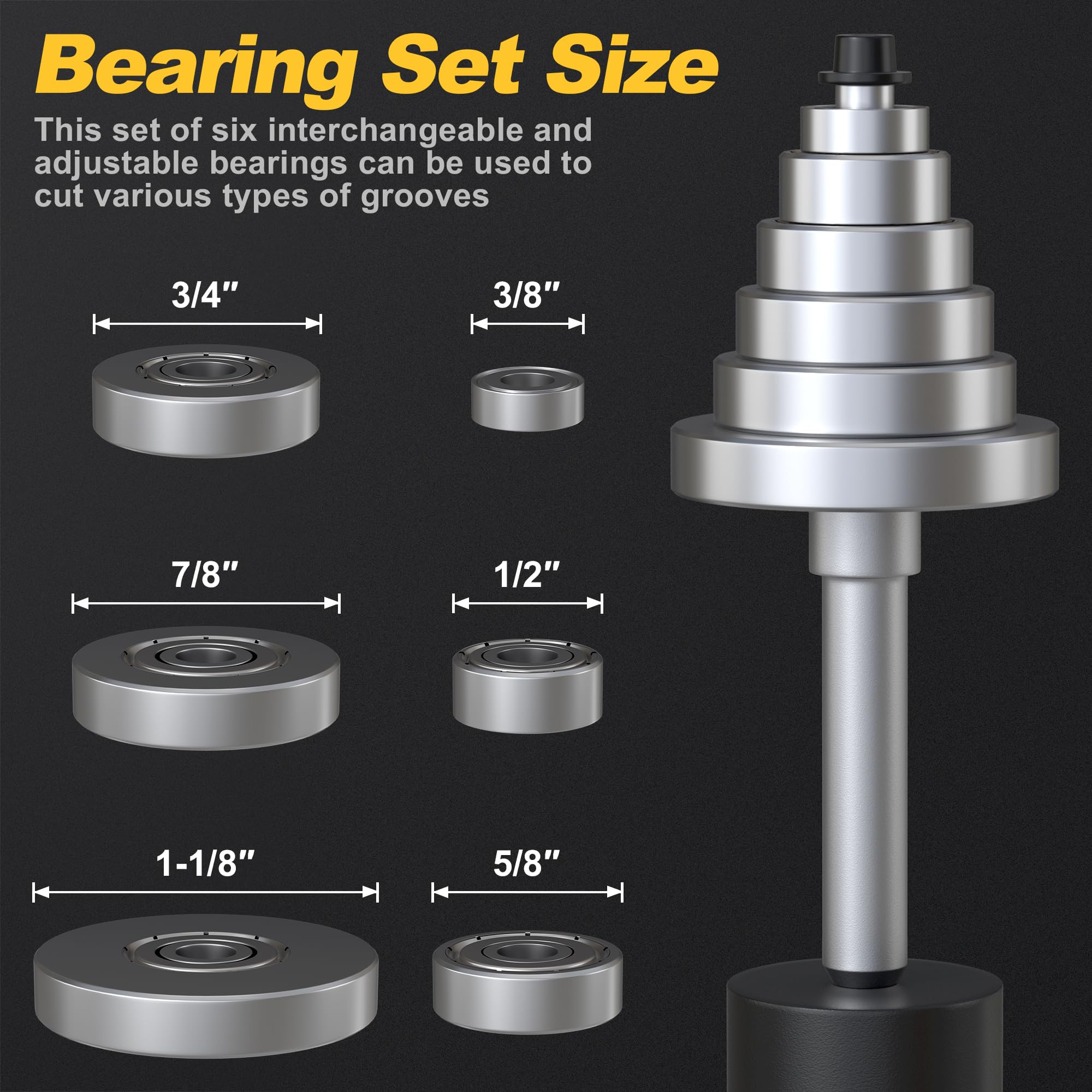 Rabbet Router Bit - 6 Bearing Set 2 Inch -2