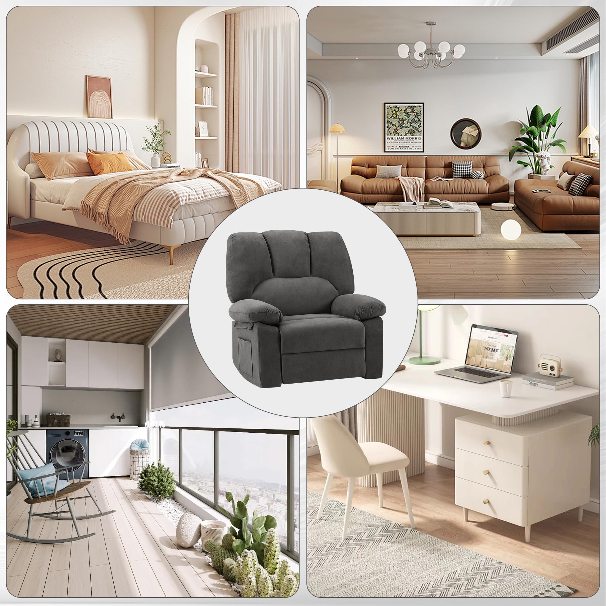 Relaxsessel mit Liegefunktion, TV-Sessel mit Seitengriff, 150 kg (Dunkelgrau)