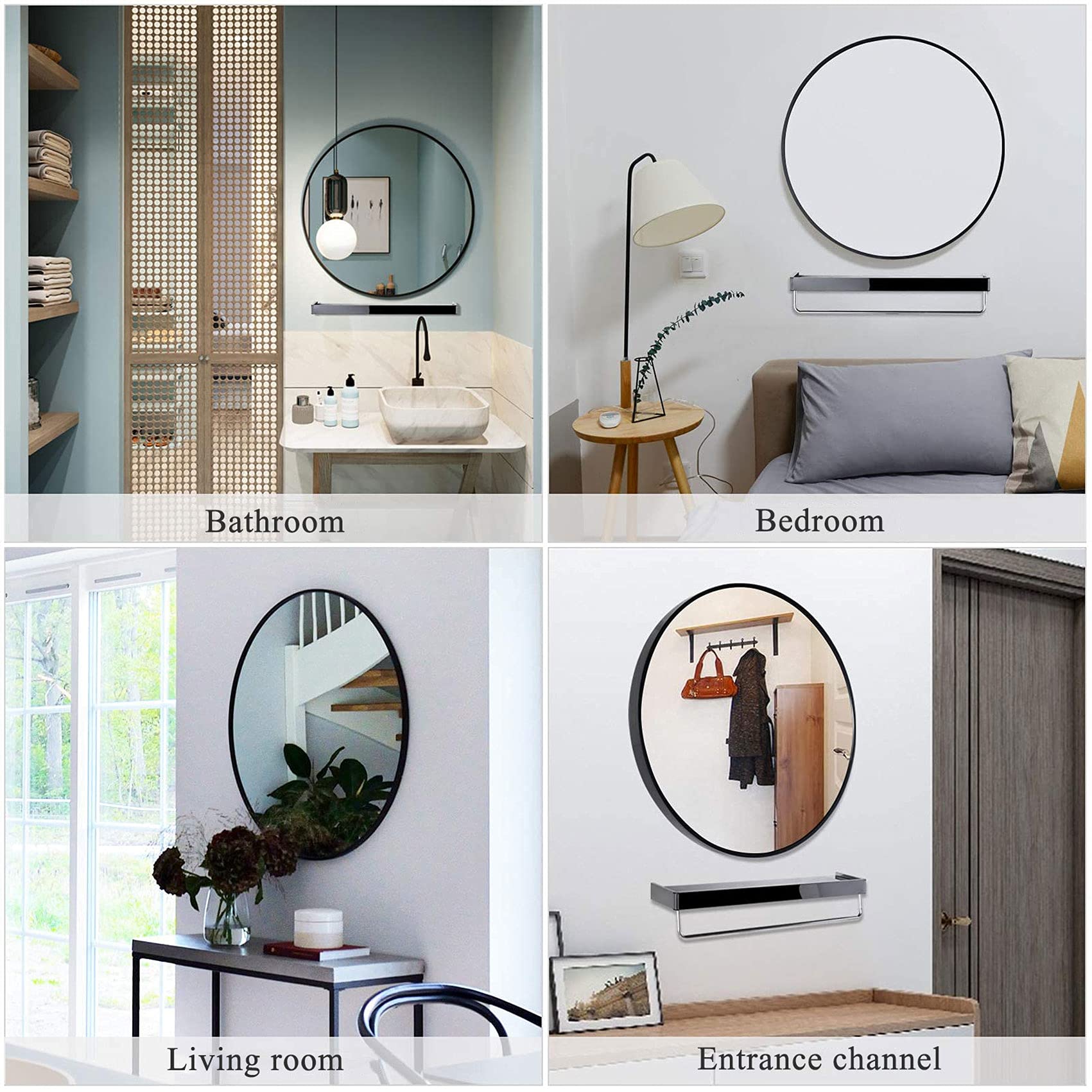 Specchio per Il Trucco,Rotondo Montato A Parete Vanity Cromato A Parete, Grande Specchio Decorativo con Cornice in Metallo per Bagno, Soggiorno, Spogliatoio Bagno Telaio in Alluminio Nero-50