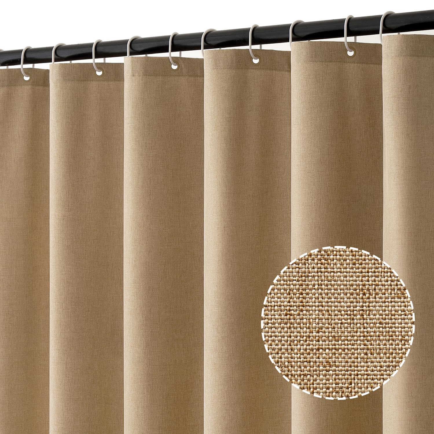 MIULEE Cortina de Ducha de Lino Texturizado 180x200 cm Caqui, Cortinas de Ducha Impermeables de poliéster de Lujo para hoteles, Cortina de baño de Tejido Lavable antimoho con 12 Anillas