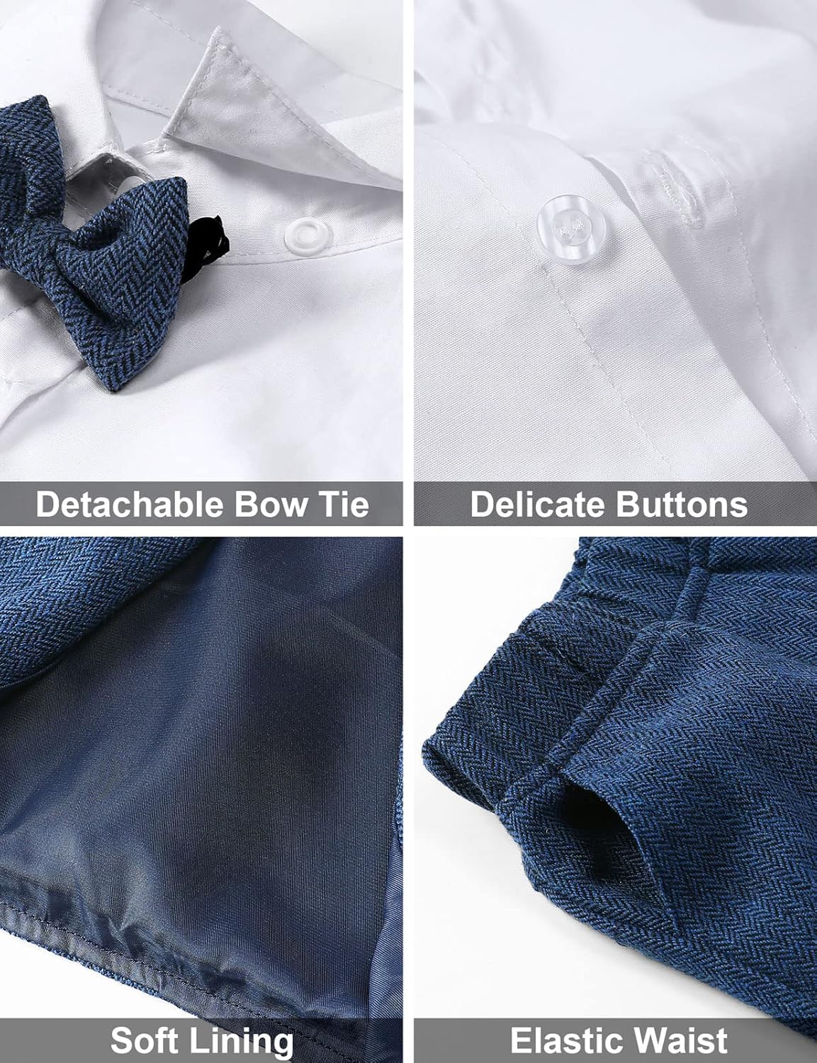A&J DESIGN 4pcs Baby & Toddler Suit, 12 Months - 6 Years, Shirt & Shorts & Vest & Bow Tie - Image 5
