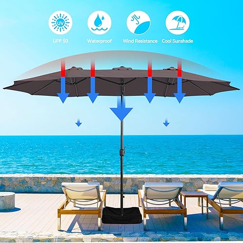 Miniatura 2 de MONDAWE 15ft Patio Umbrella with Base Included Large Outdoor Double Sided Umbrella Rectangular Aluminum Market Table Umbrella with Crank, Study 12