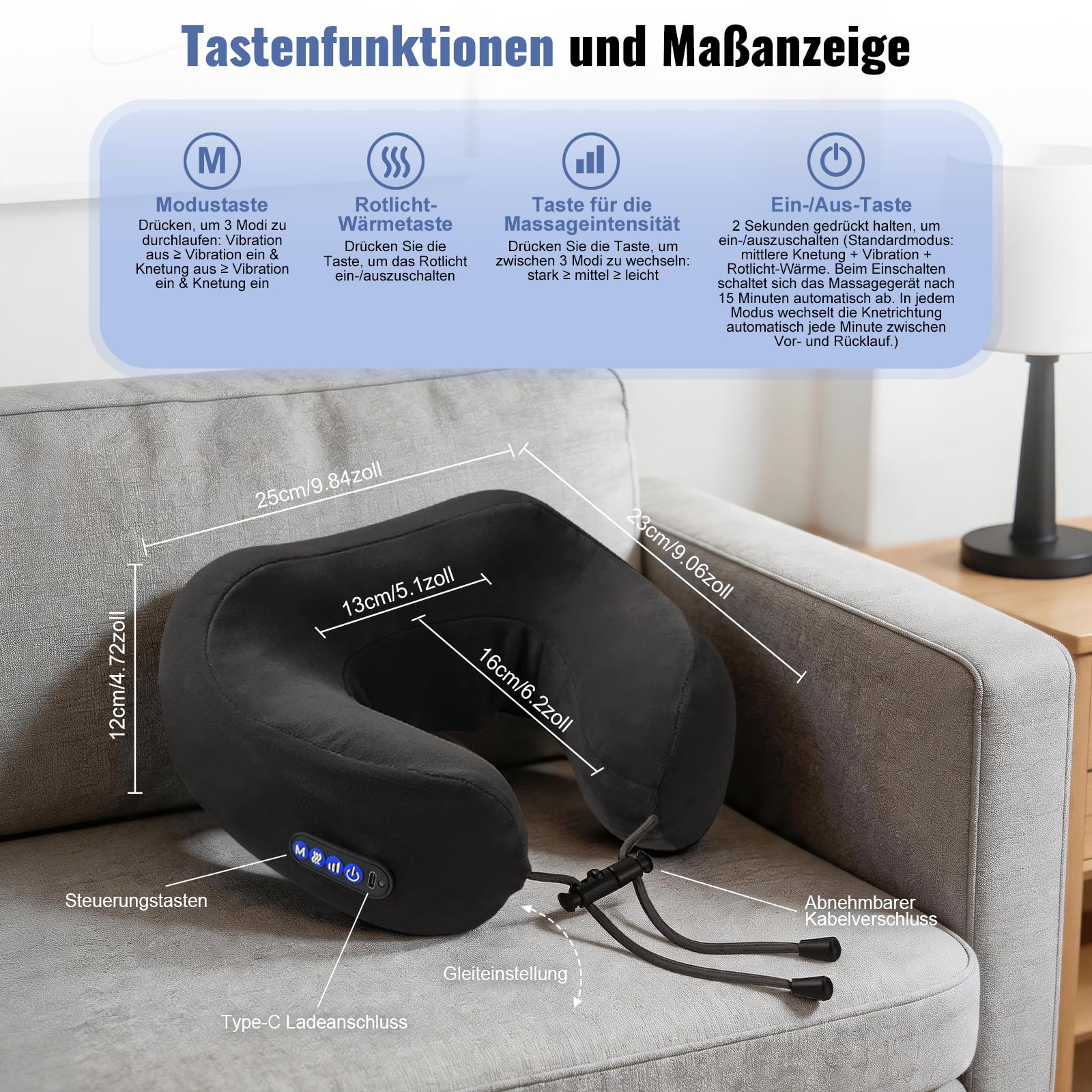 Elektrisches Nackenmassagegerät mit Wärmefunktion, Kabellos USB Wiederaufladbar Massagekissen, Ergonomisches Nacken Schultermassagegerät zur Linderung von Verspannungen, Ideal für Zuhause Büro Auto