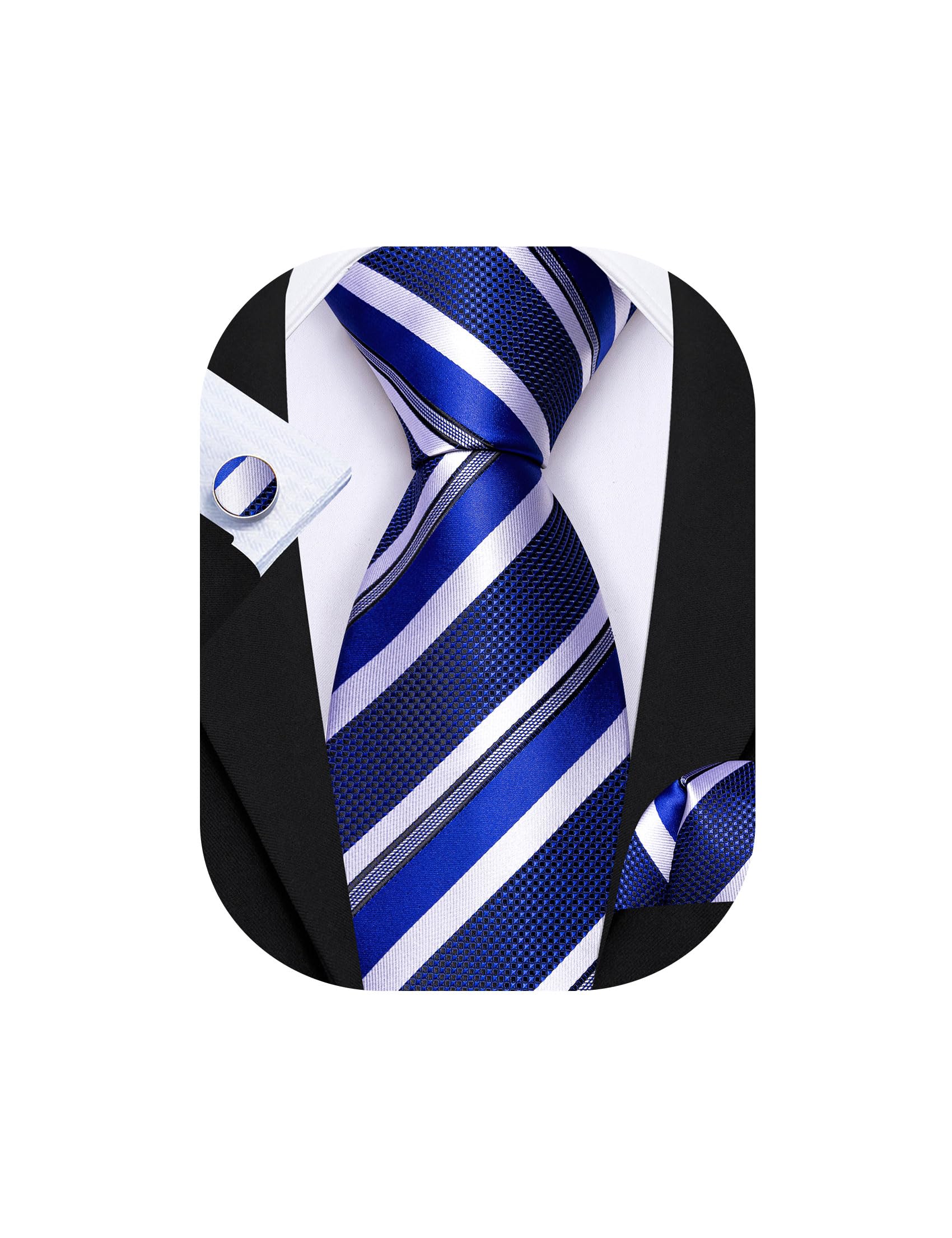 Barry.Wang Mens Tie Set Plaid Check Stripe Neckties Pocket Square Cufflinks | Woven Classic,Formal/Casual Men's Necktie,Luxury,Business,Wedding,Party,Prom,Graduation