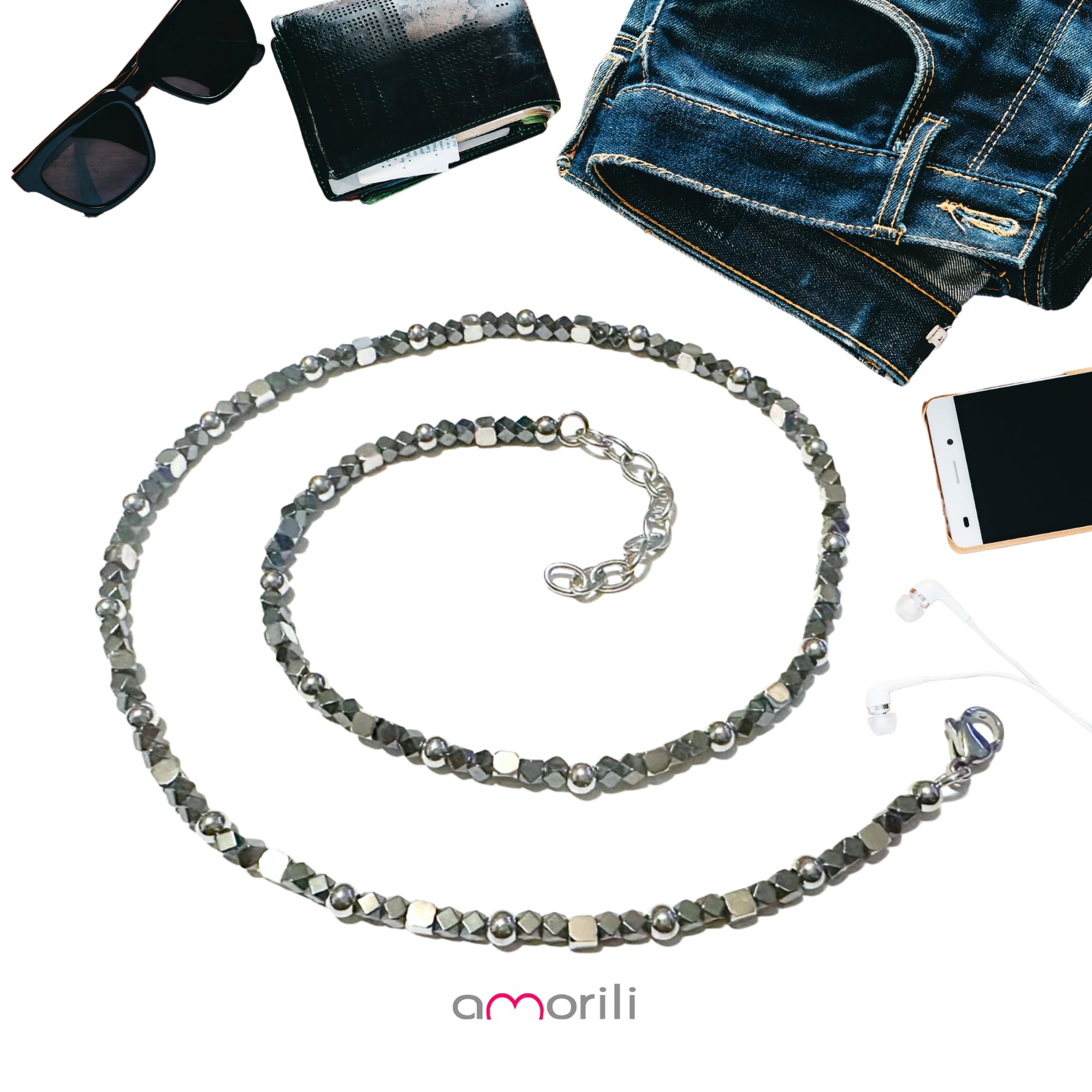 Collana Girocollo Uomo Acciaio Inox con Ematite Sfaccettata Collana Elegante Moderna Stile Estivo Collier Maschile Regalo Uomo - cll1678