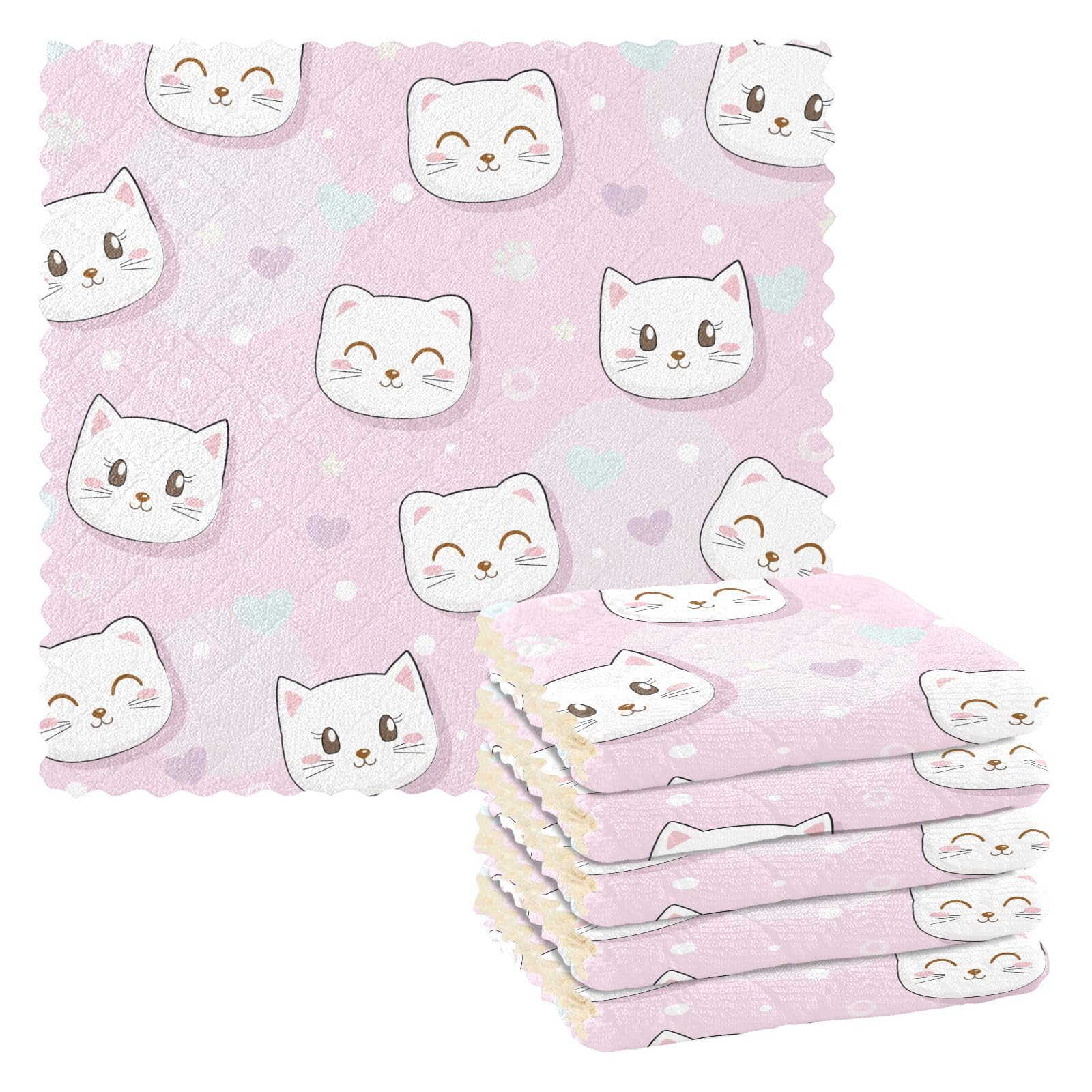Juego De 6 Paños De Cocina De Microfibra Con Diseño De Gatos Divertidos - 28x28 Cm, Muy Absorbentes Y Lavables