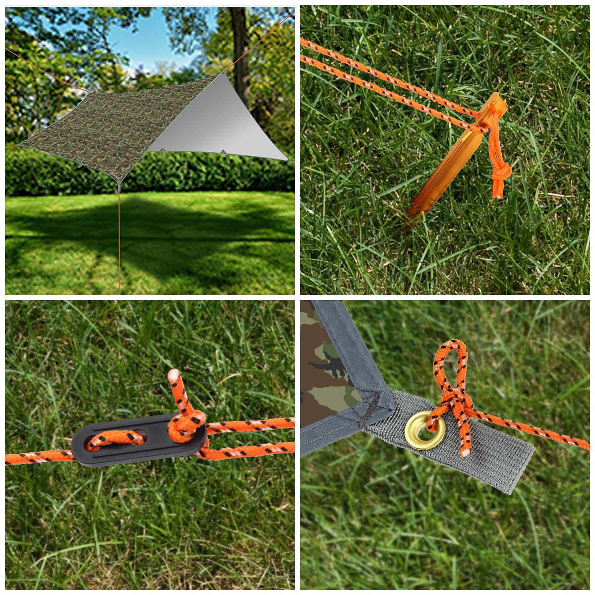 RYACO Toldo de Refugio Impermeable 3M*3M, Hamaca Tienda de campaña, portátil, Ligera, Impermeable, Refugio para Camping, Senderismo, Mochila (Camuflaje, 3m x 4m)