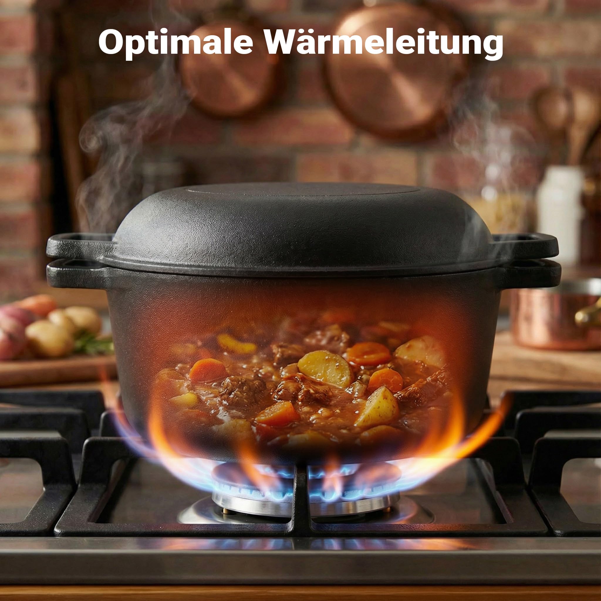 Wiltec 2in1 Dutch Oven 32 x 26 x 16 cm Grilltopf aus Gusseisen, Schmortopf plus Deckel, Feuertopf inkl. Topfgestell, Deckelhalter und Griffe
