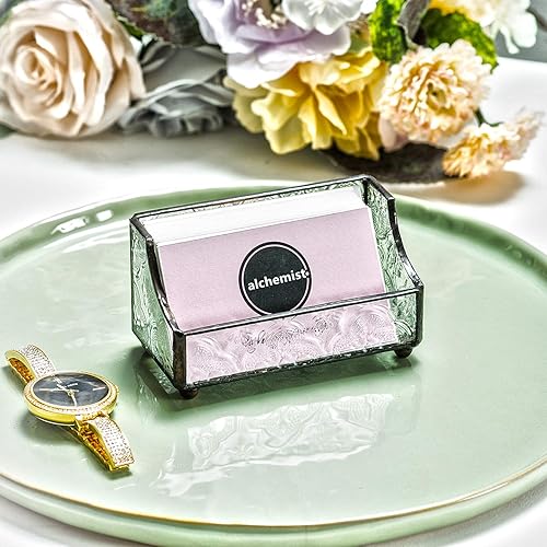 Miniatura 6 de Tarjetero retro con vitrales, soporte para tarjetas de presentación, soporte para tarjetas de presentación de mosaico profesional para escritorio de