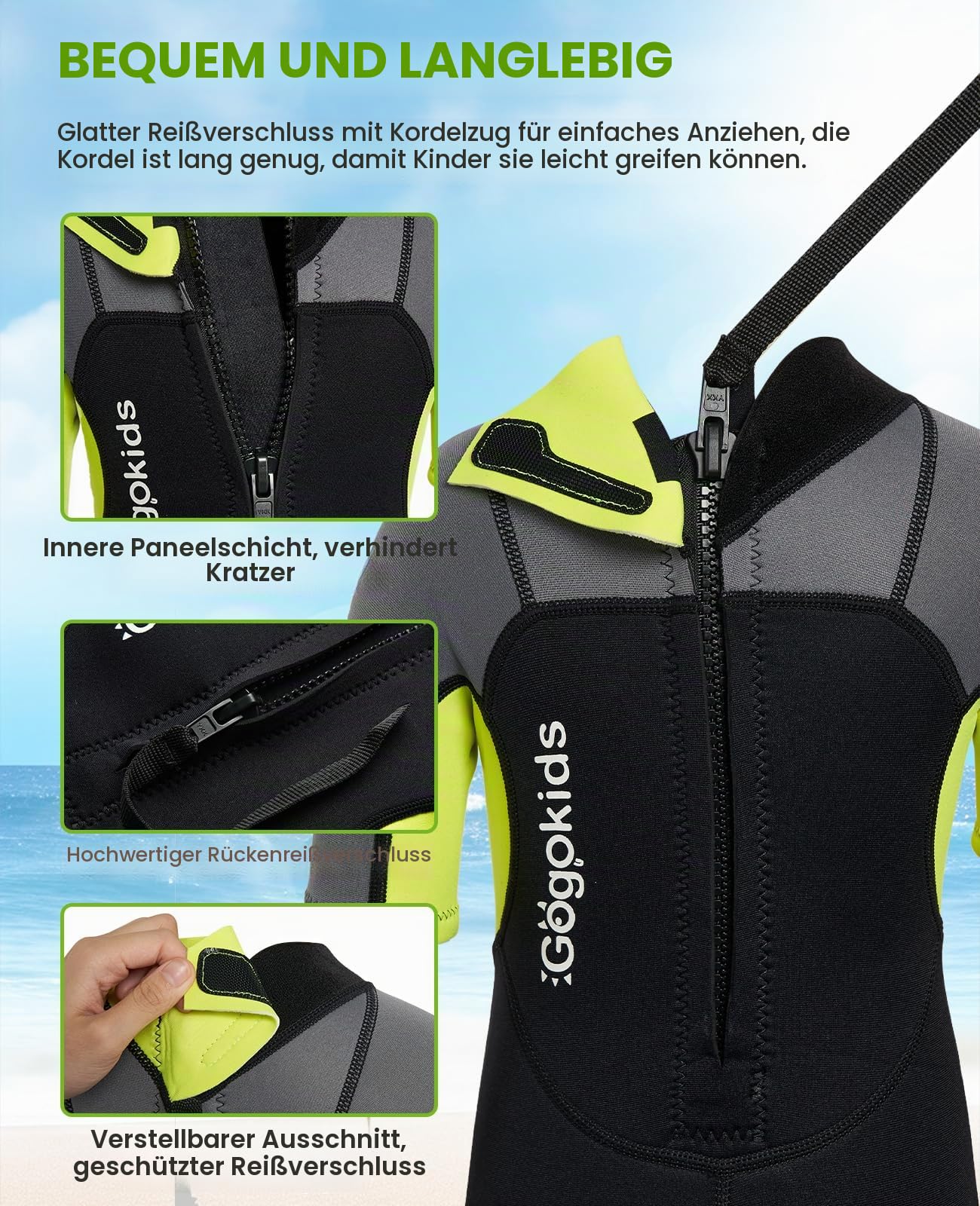 Gogokids Shorty Neoprenanzug Kinder, 2,5mm Neopren Thermo Kurze Nassanzüge mit Rückenreißverschluss, UV-Schutz Neoprenanzüge für Jungen Mädchen 3-10 Jahre zum Schwimmen, Surfen, Tauchen