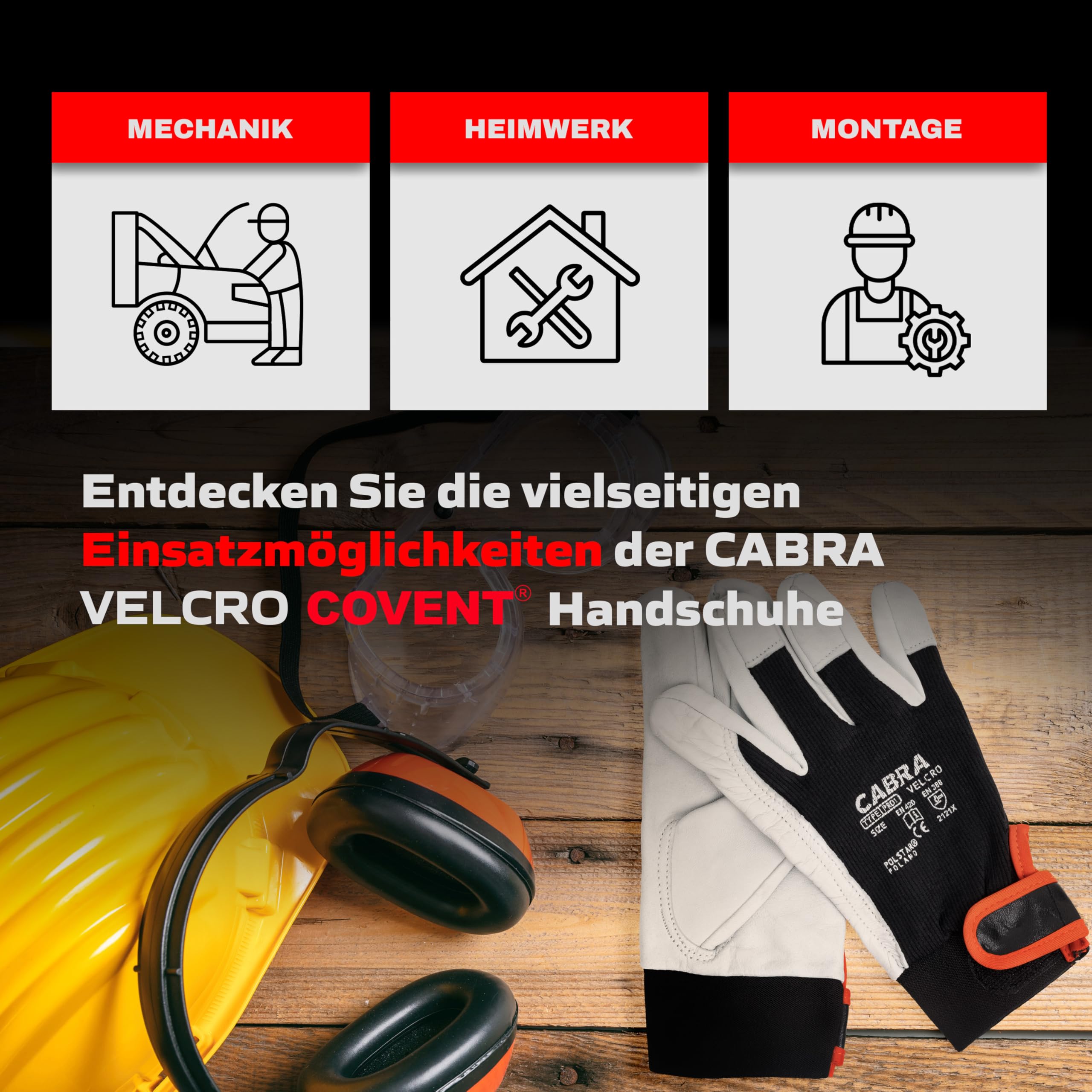 Covent Arbeitshandschuhe Herren Leder Gr 10 - Ziegenleder Handschuhe EN388 2121X – Schutzhandschuhe für Elektriker, Verpackungsmitarbeiter und Gärtner - Elastischer Klettrand