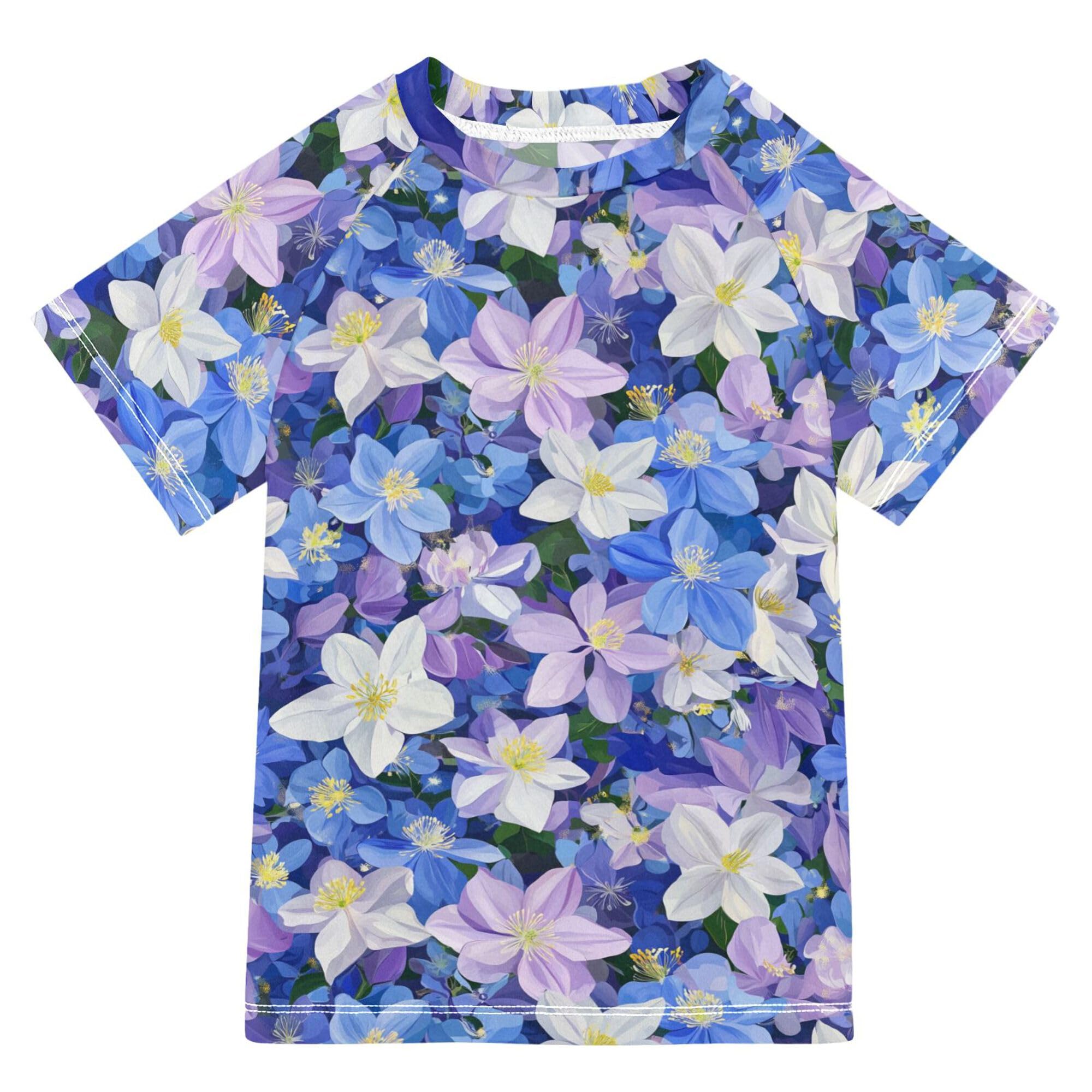 Spring Flowers Colorado Blue Kids Bathing Suit Sun Protection Girl Swim Rashguard Swimwears Sports Shirts for Little Boys 5-6T