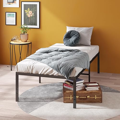Miniatura 17 de Zinus Yelena - Marco de cama de metal, 14 pulgadas, soporte de listones de acero, no necesita somier, fácil de montar, color negro