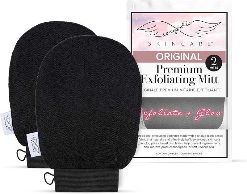 Guantes exfoliantes originales premium para cuerpo 2 piezas - Exfoliante corporal | Guante exfoliante corporal tradicional, toallita coreana Kessa para eliminación de autobronceado y queratosis pilaris, exfoliante corporal - 100% vegano