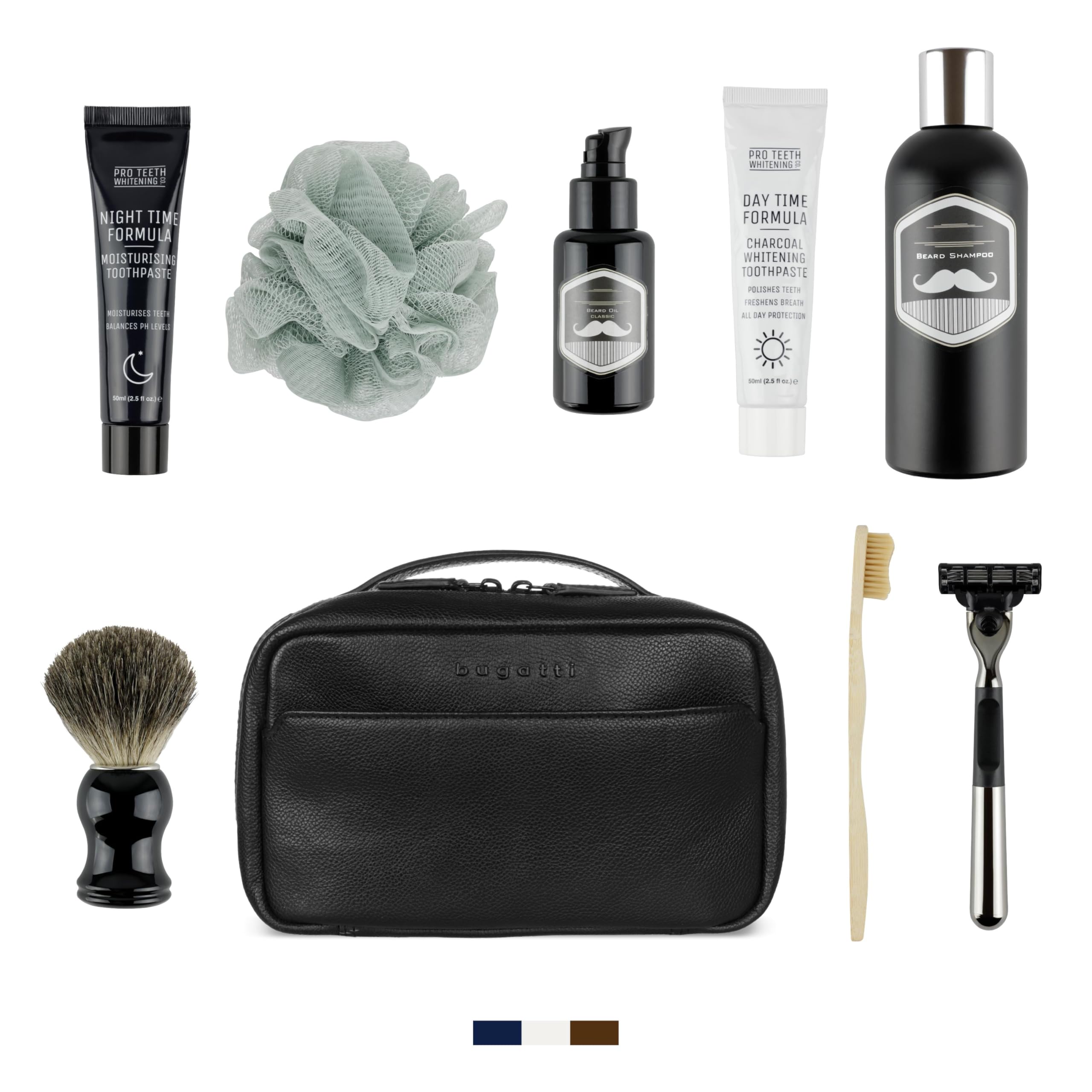 bugatti Black borsa da toilette in pelle – ideale per viaggi, vacanze e brevi soggiorni - Nera