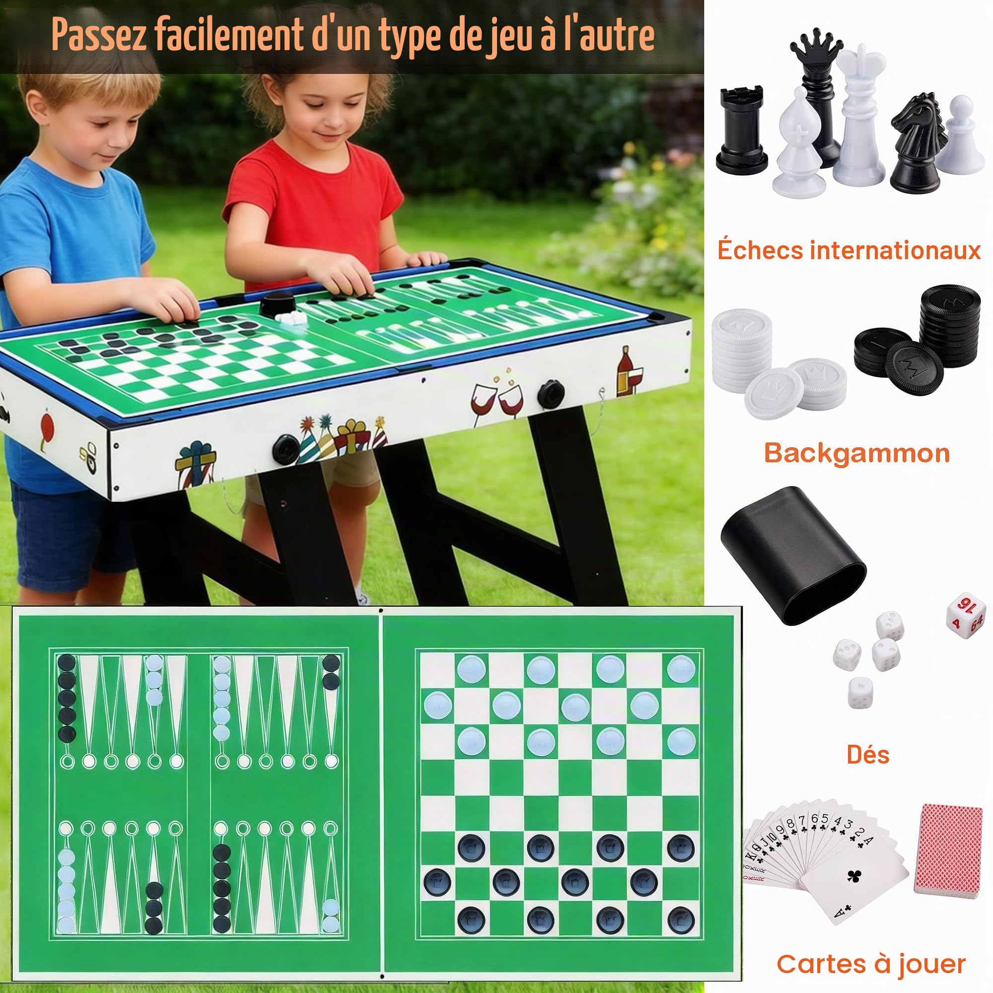 OYE 4FT 8 en 1 Zusammenklappbar multifunkniertes Jeu de Table - Football de Table(Tischkiker)/Tennis de Table/Hockey à air/Table de Billard, MDF
