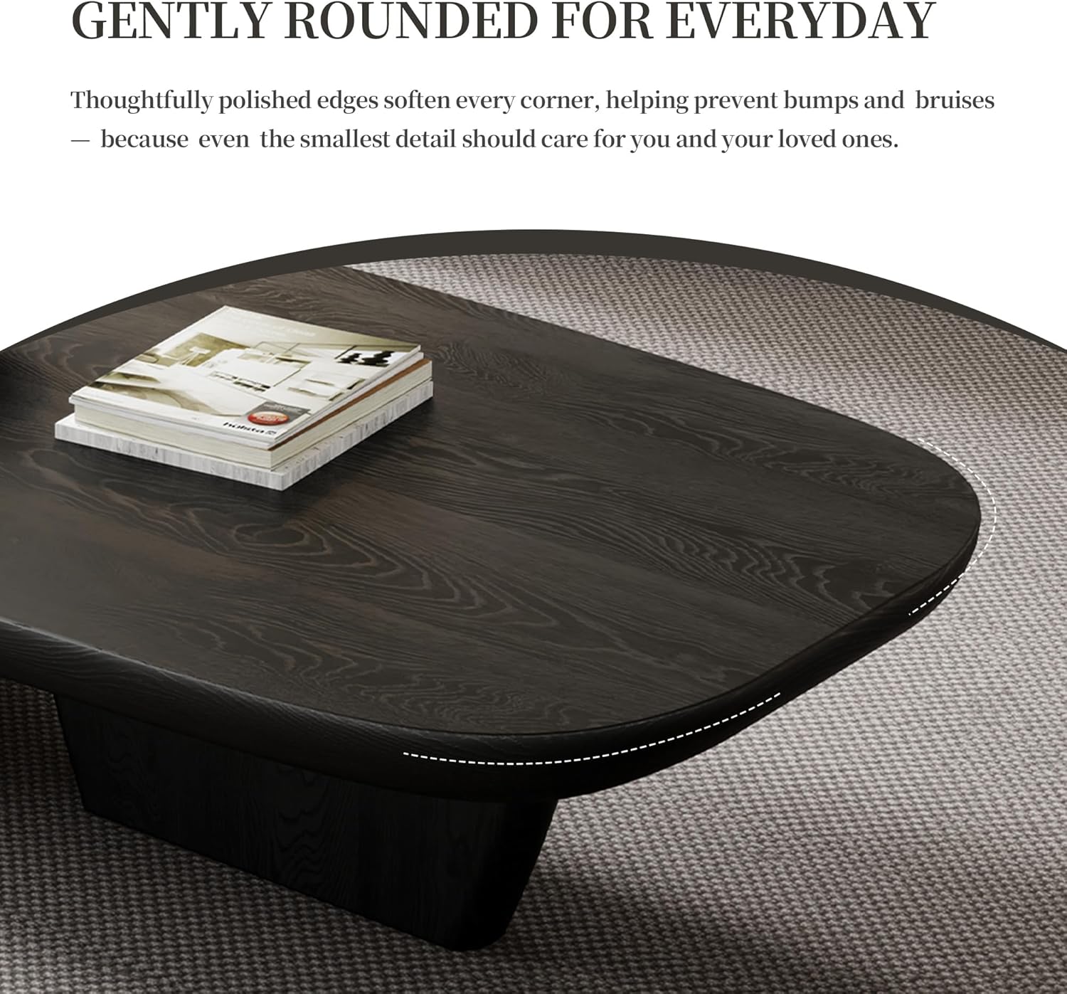 Modern Wood Coffee Table for Living Room, 51.2" Black Rectangle Coffee Table with 2 Unique Legs, Center Table for Living Room Table Tea Table for Home Office